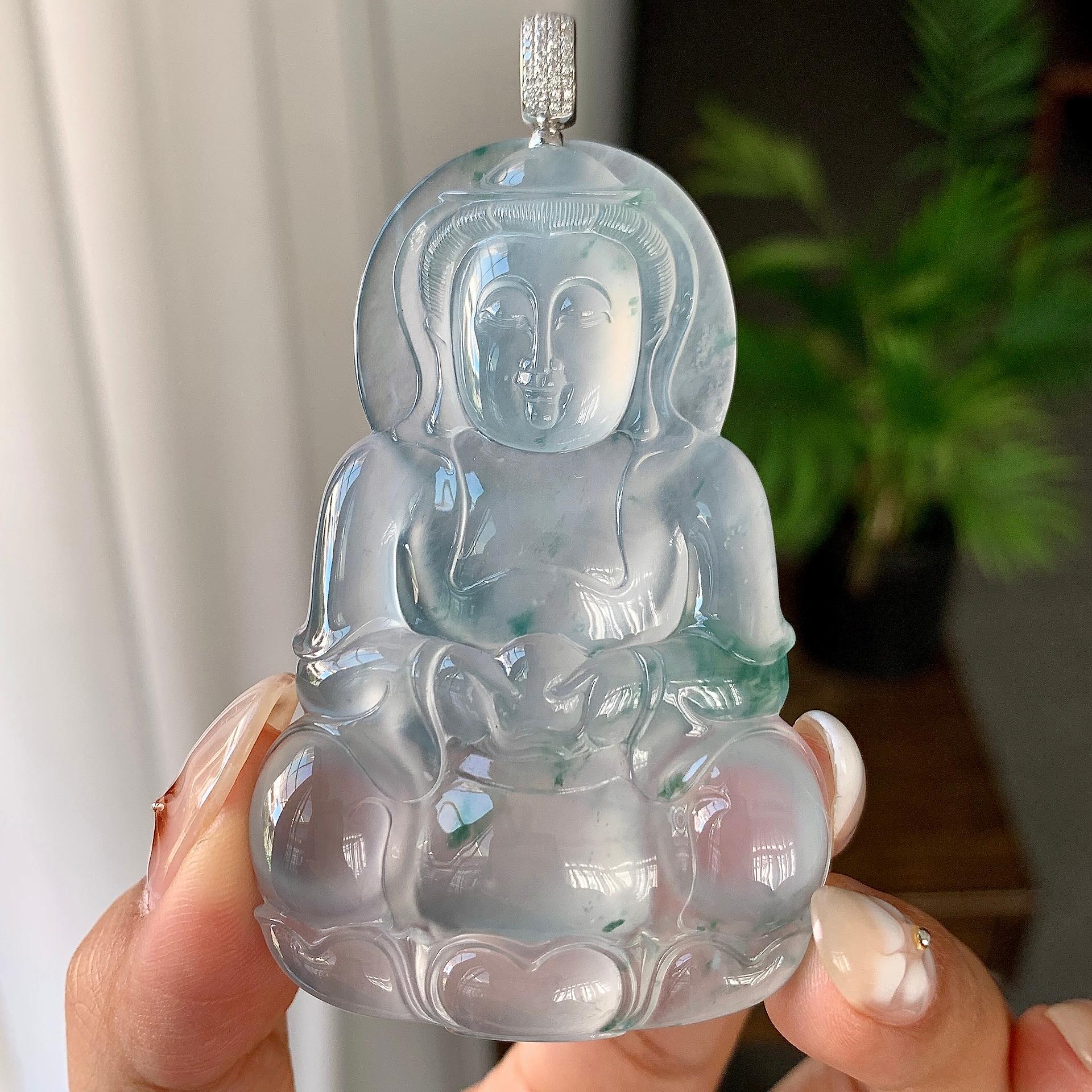 18k金钻镶冰种飘花观音挂件（yc246707）