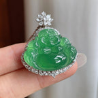 18k金钻镶冰种湖水绿翡翠佛公（yc263547）