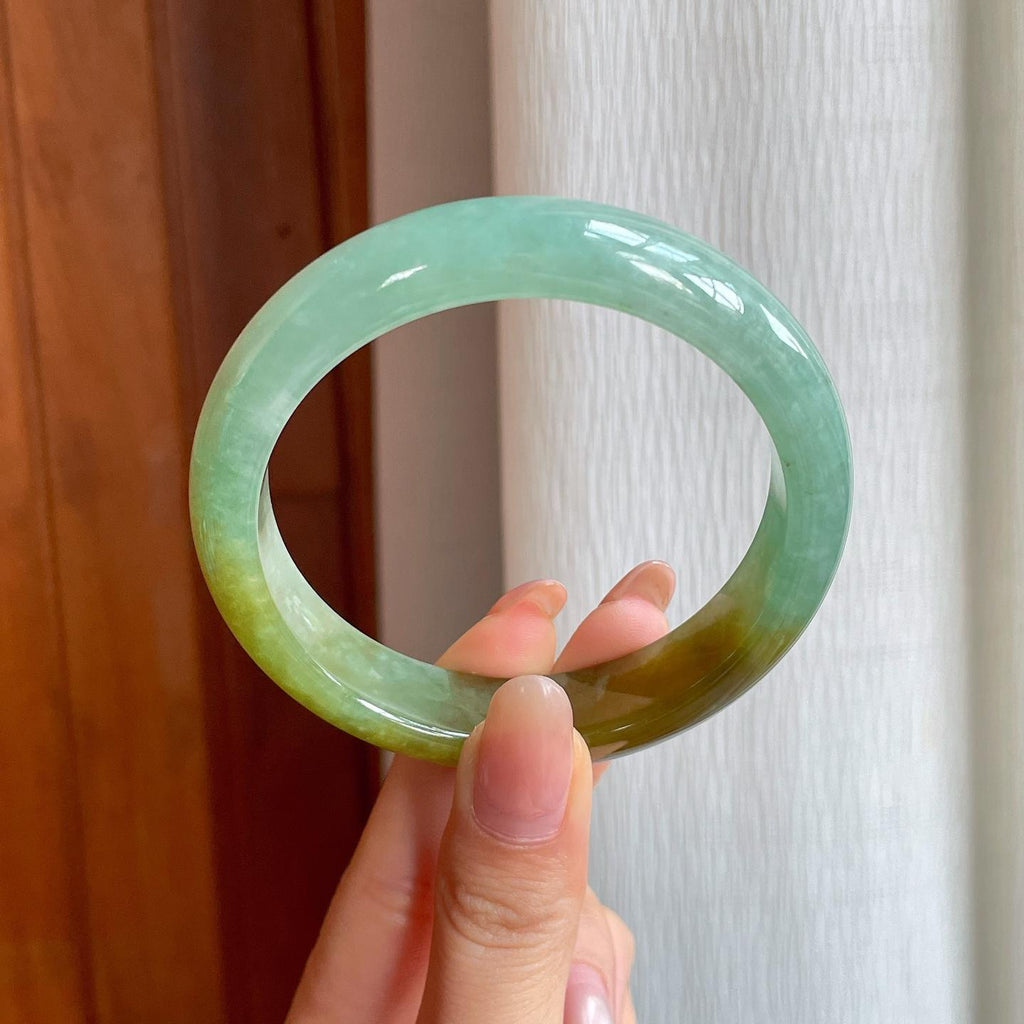 冰种黄加绿翡翠平安镯（58.6mm)（yc360246）
