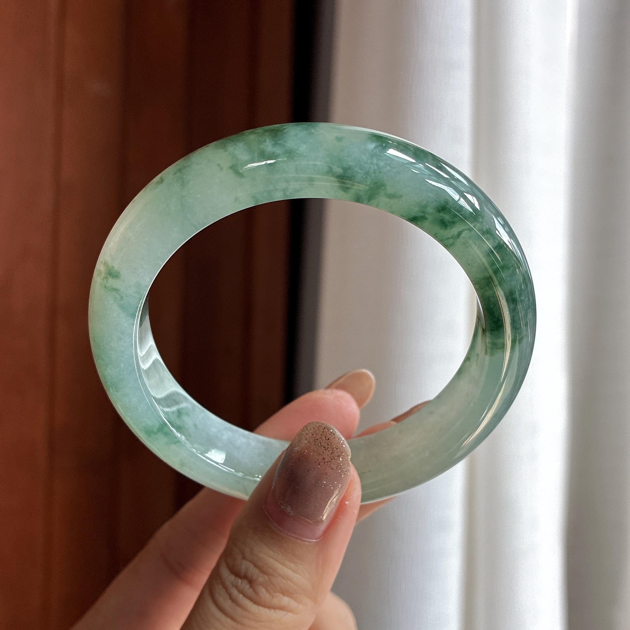 糯冰飘花正圈平安镯 56圈 天然缅甸A货翡翠（yc456750）