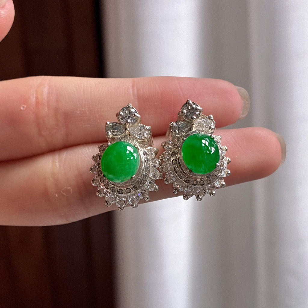 铜托糯冰满绿蛋面 天然缅甸A货翡翠（yc482454）