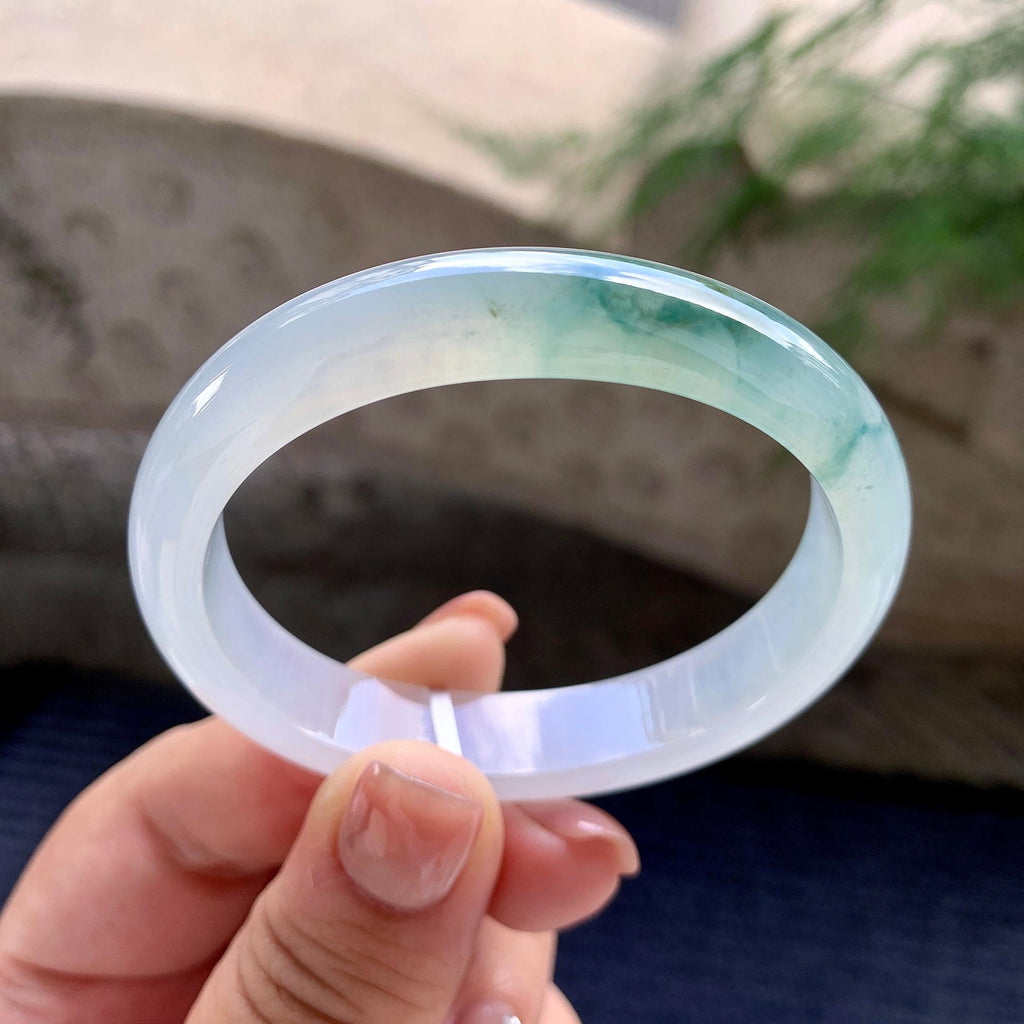 糯冰种飘蓝花贵妃手镯 53.8圈口 天然缅甸A货翡翠（yc483943）