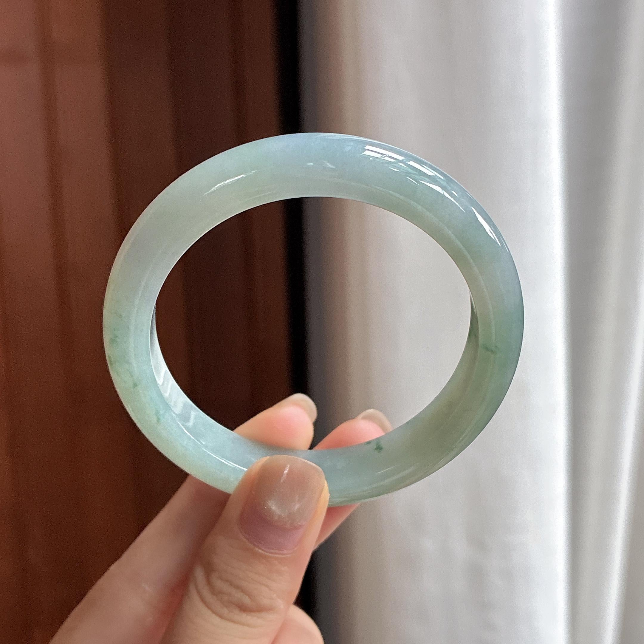 糯冰飘花正圈平安镯 53圈 天然缅甸A货翡翠（yc483601）