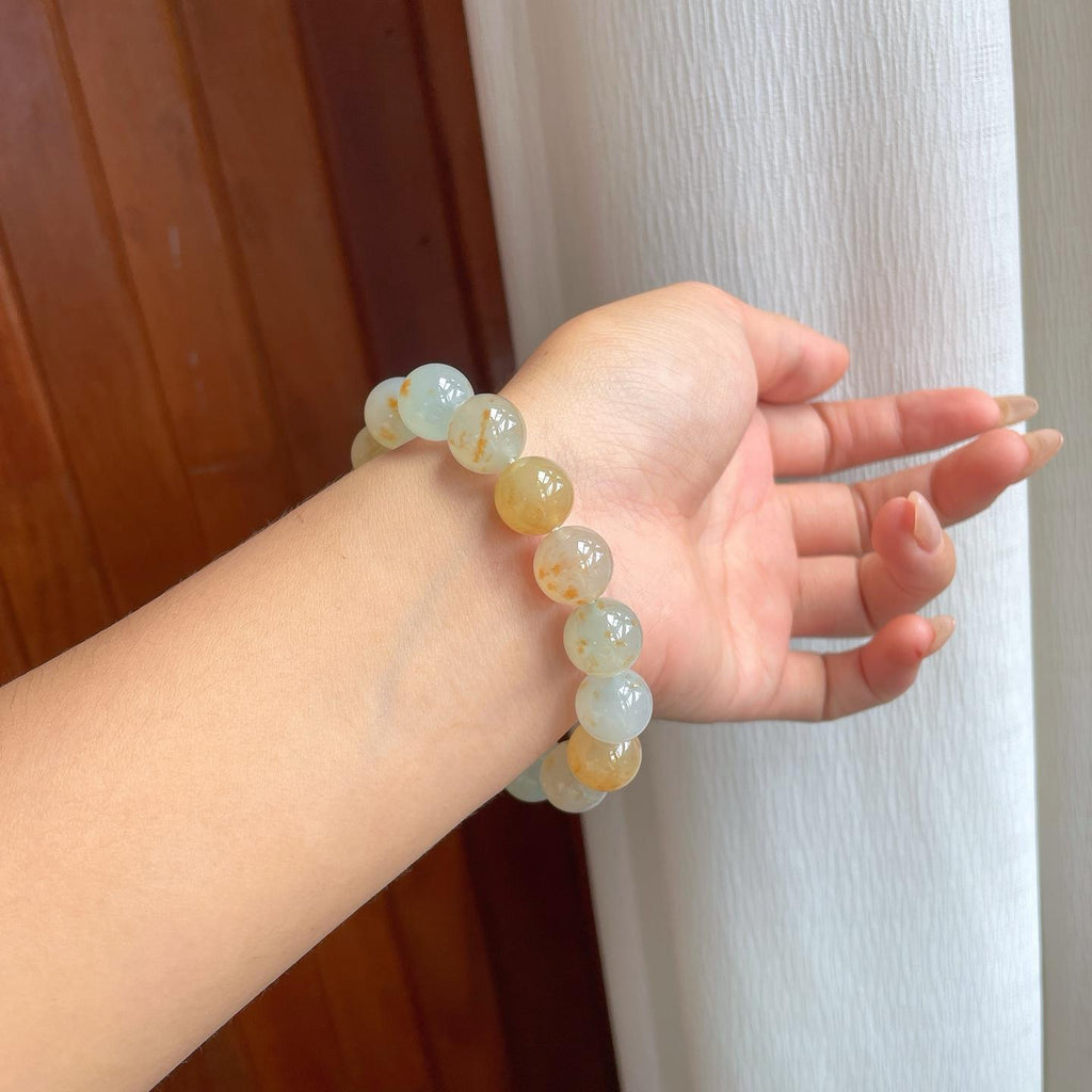 冰种黄翡翡翠珠串手串（yc247163）