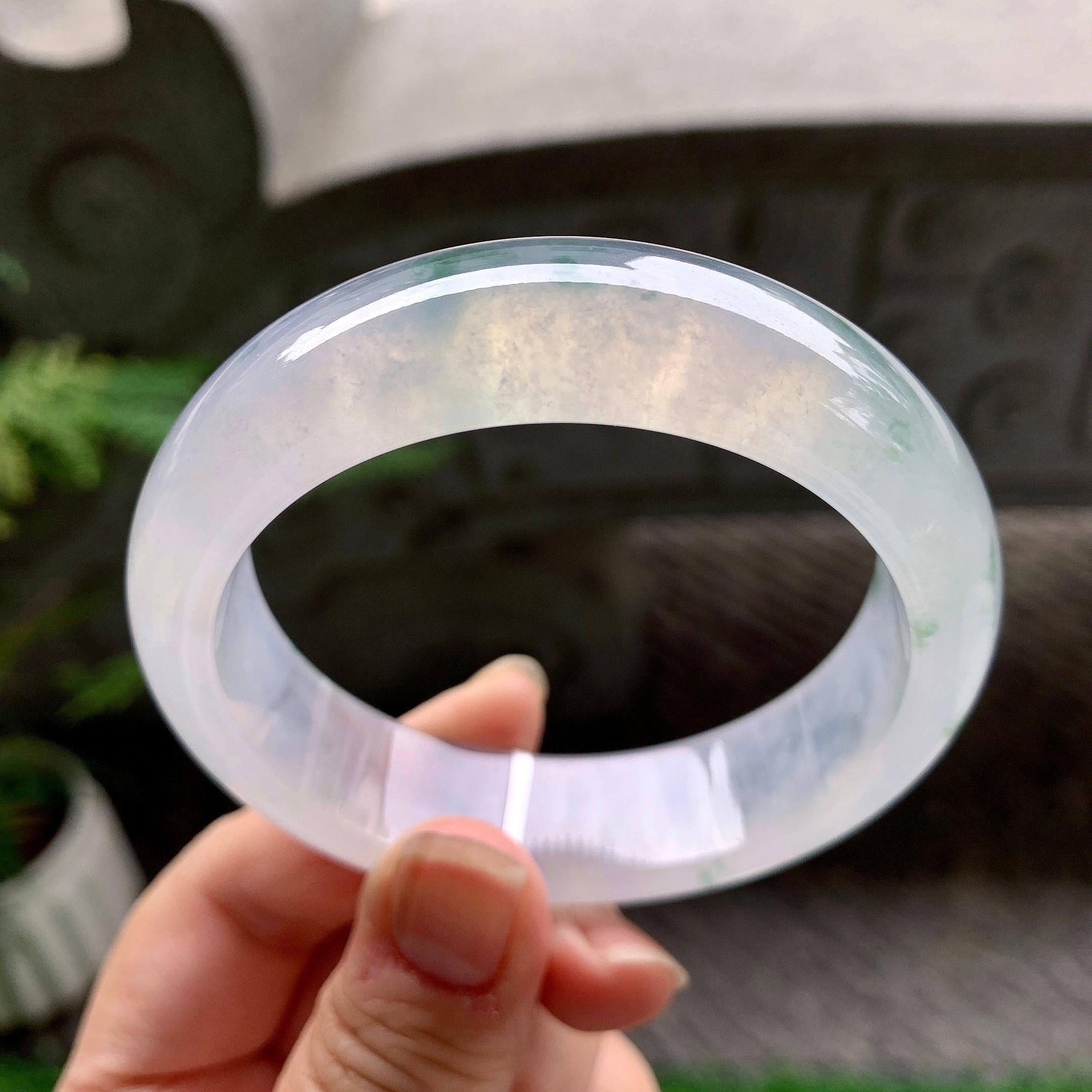 冰种飘花宽版轮胎手镯（58mm）（yc253072）