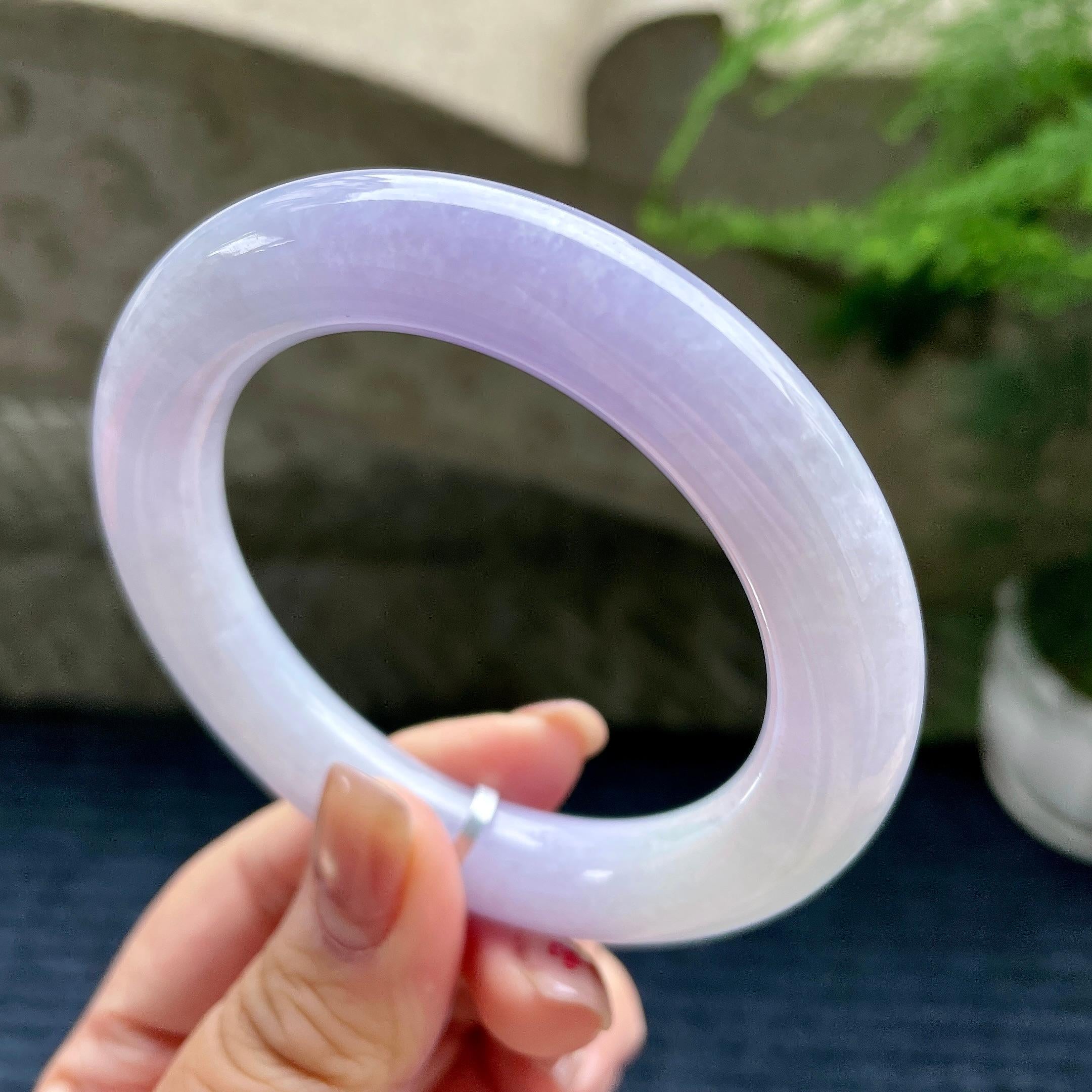细糯种淡紫罗兰圆条手镯56.3圈口  天然缅甸A货翡翠（yc350661）