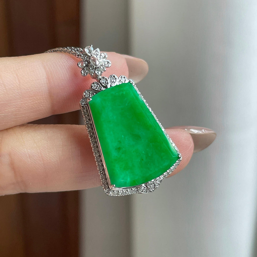 18k金镶糯冰满绿无事牌挂件（yc715133）