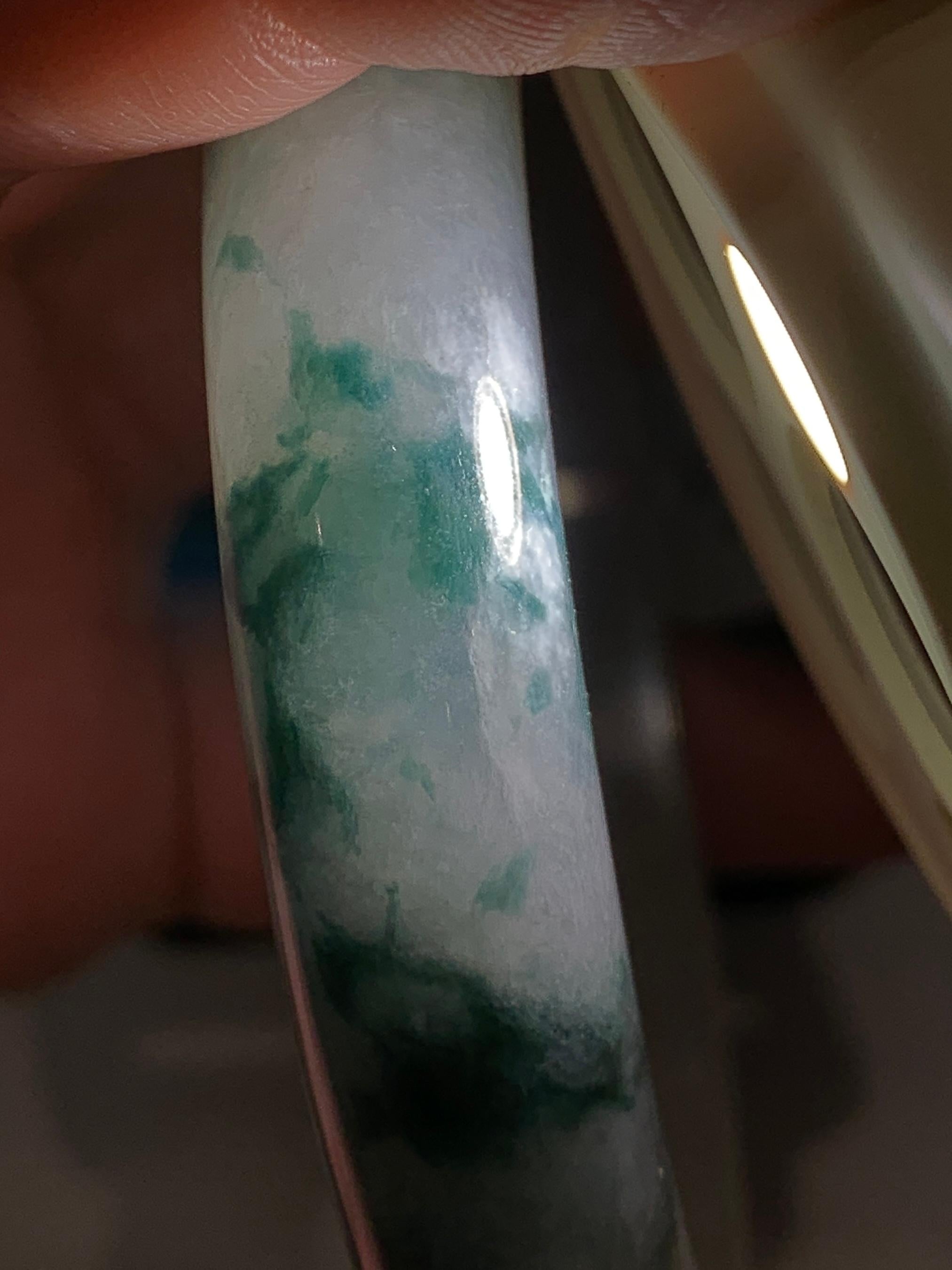 细糯种飘蓝花正圈平安镯 57.7圈口 天然缅甸A货翡翠（yc345045）