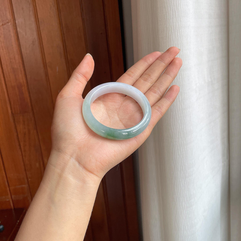 糯冰种半山半水翡翠平安镯(55.5mm)（yc414420）