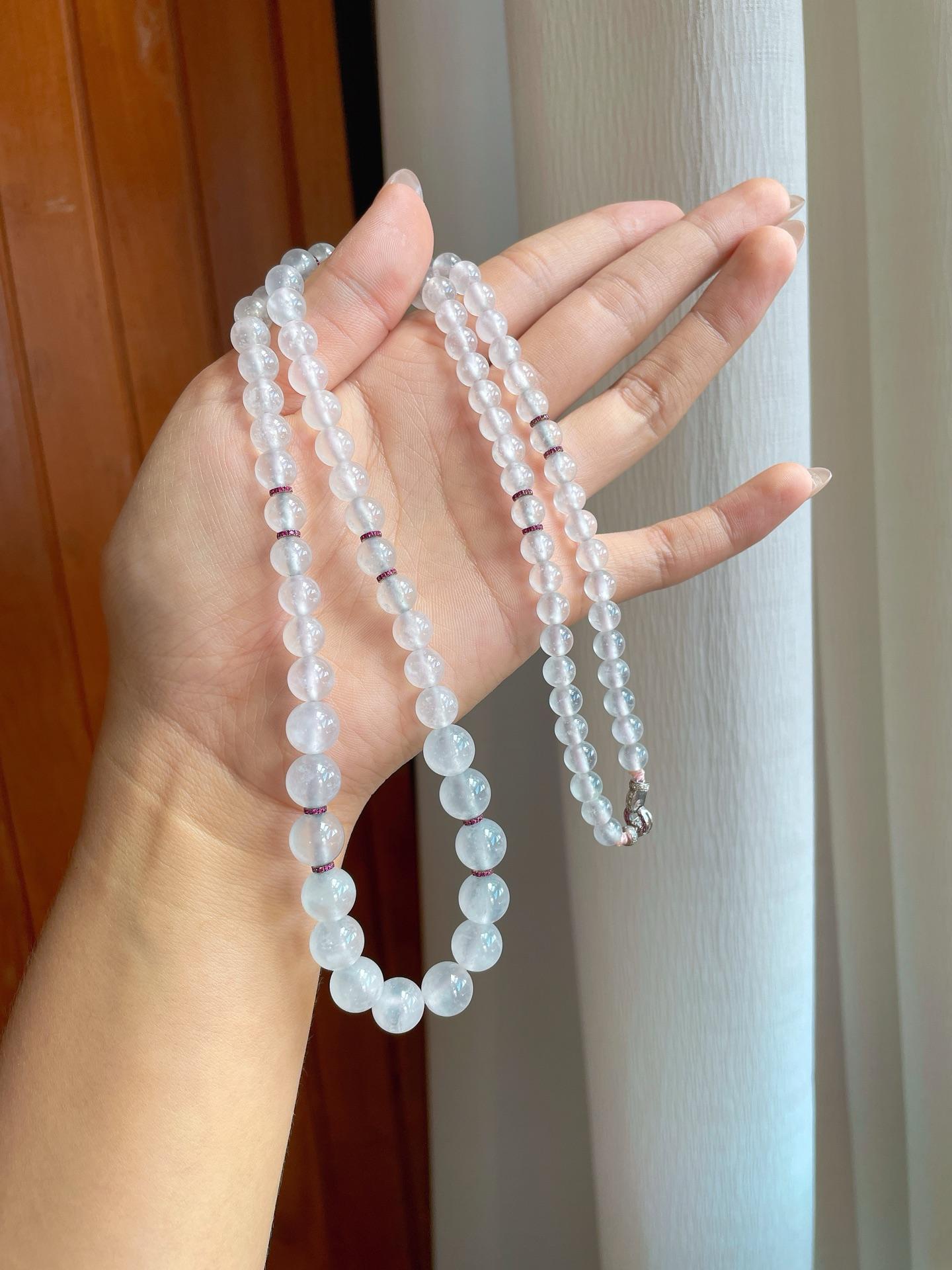 18k金镶冰玻种无色翡翠珠串项链（yc241846）