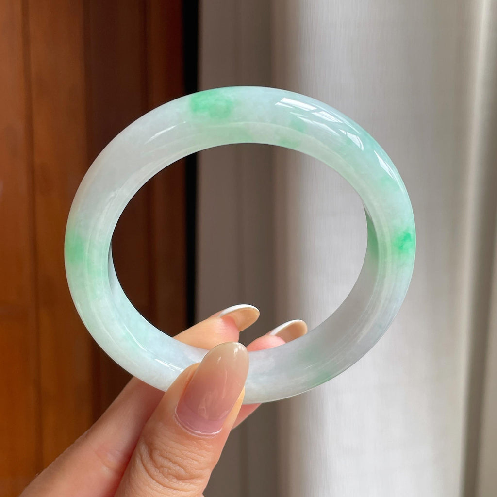 糯冰带色翡翠平安镯（56.5mm)（yc416031）