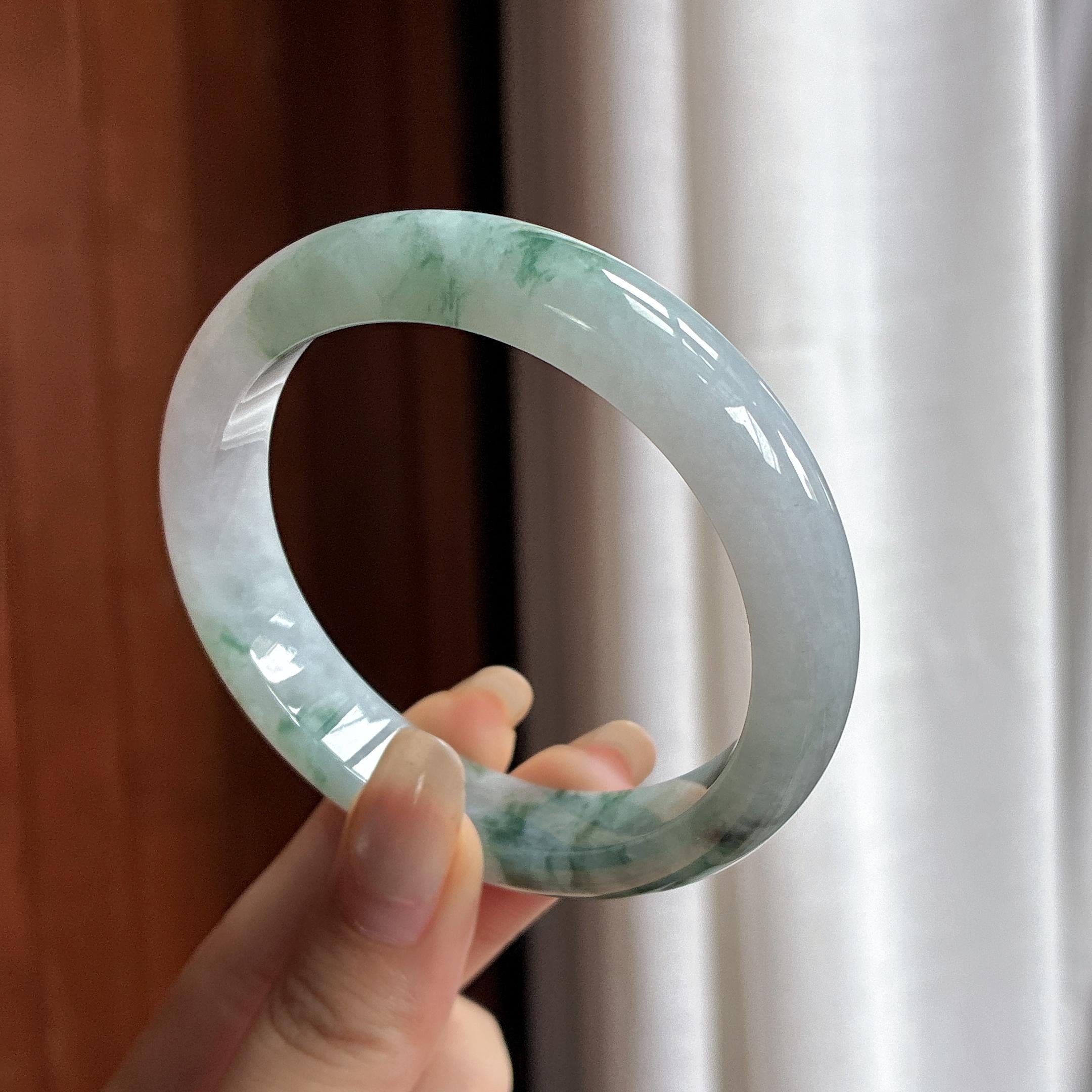 细糯种飘花正圈平安镯 55圈 天然缅甸A货翡翠（yc466247）