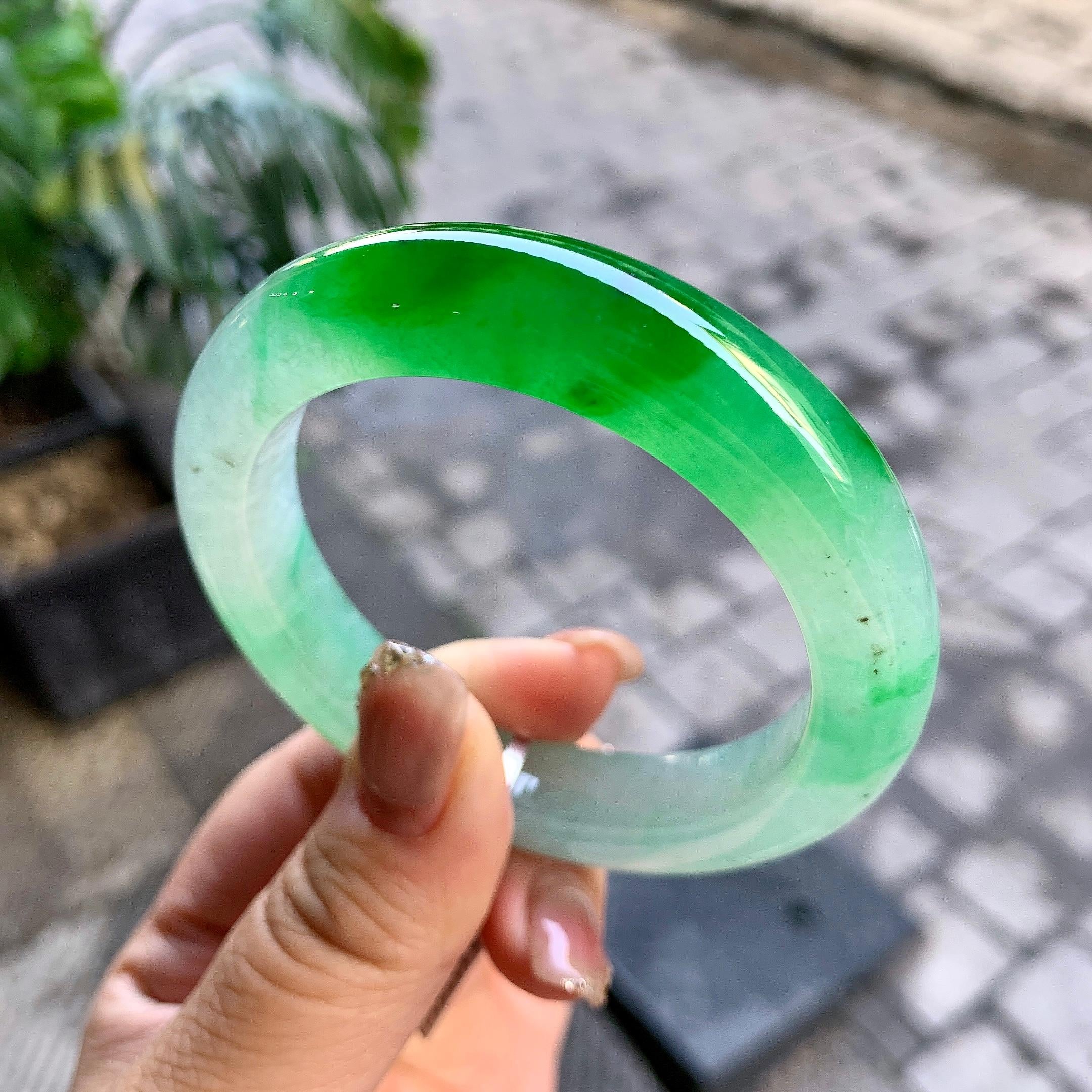 冰种飘阳绿平安镯（53.7mm）（yc292637）