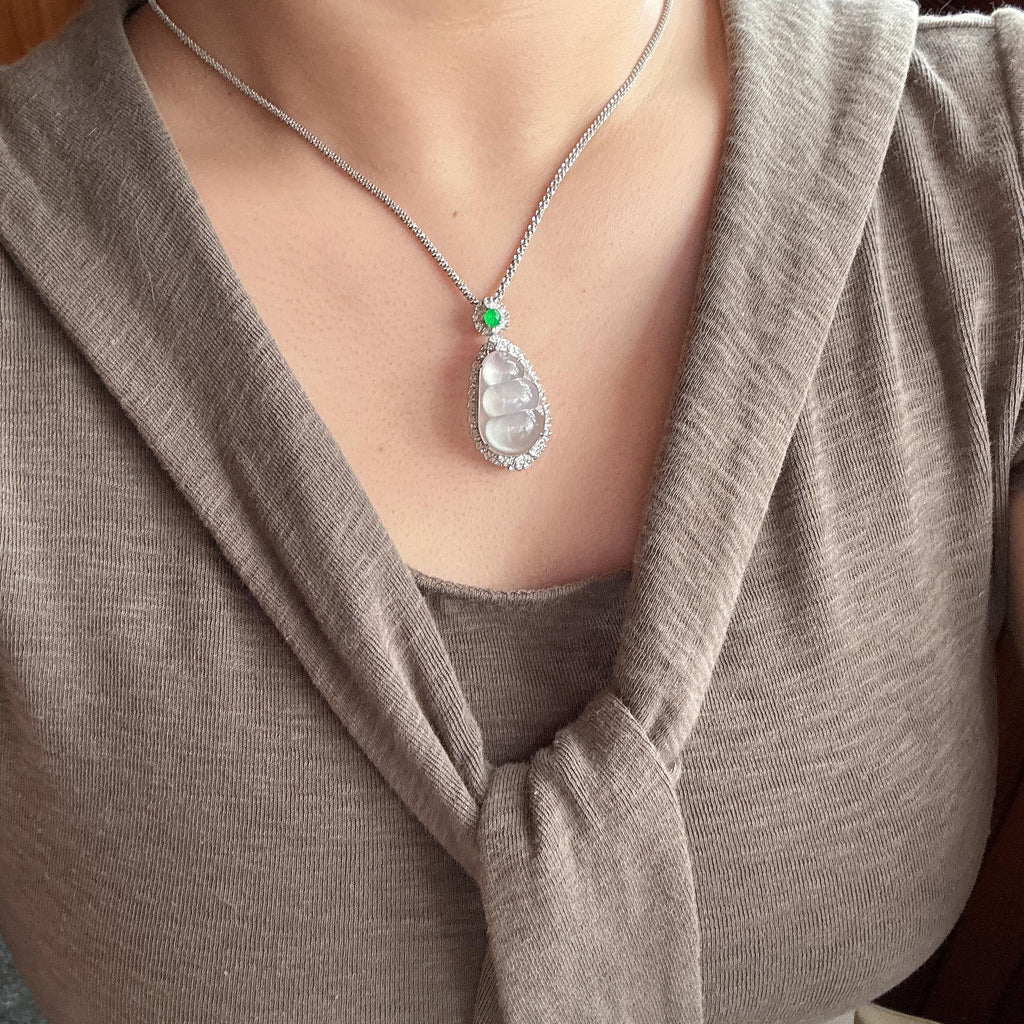 18k金镶高冰起光福豆挂件 天然缅甸A货翡翠（yc495912）