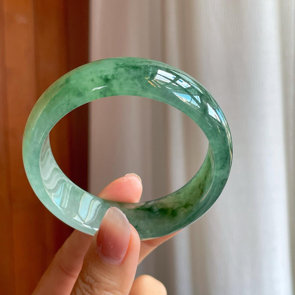 糯冰飘花宽版翡翠平安镯（57mm）（yc310962）