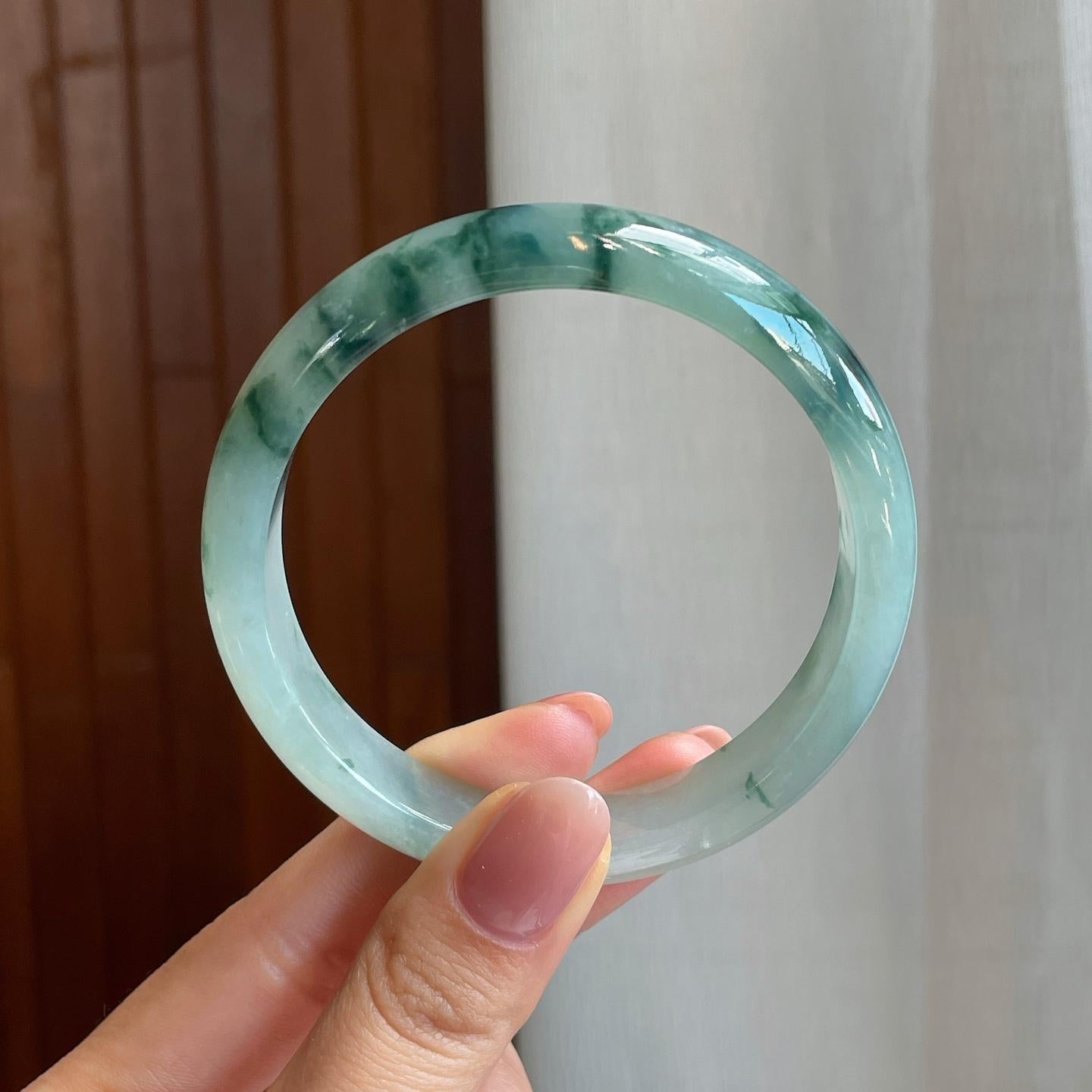 冰种飘花翡翠平安镯（58.8mm)（yc320874）
