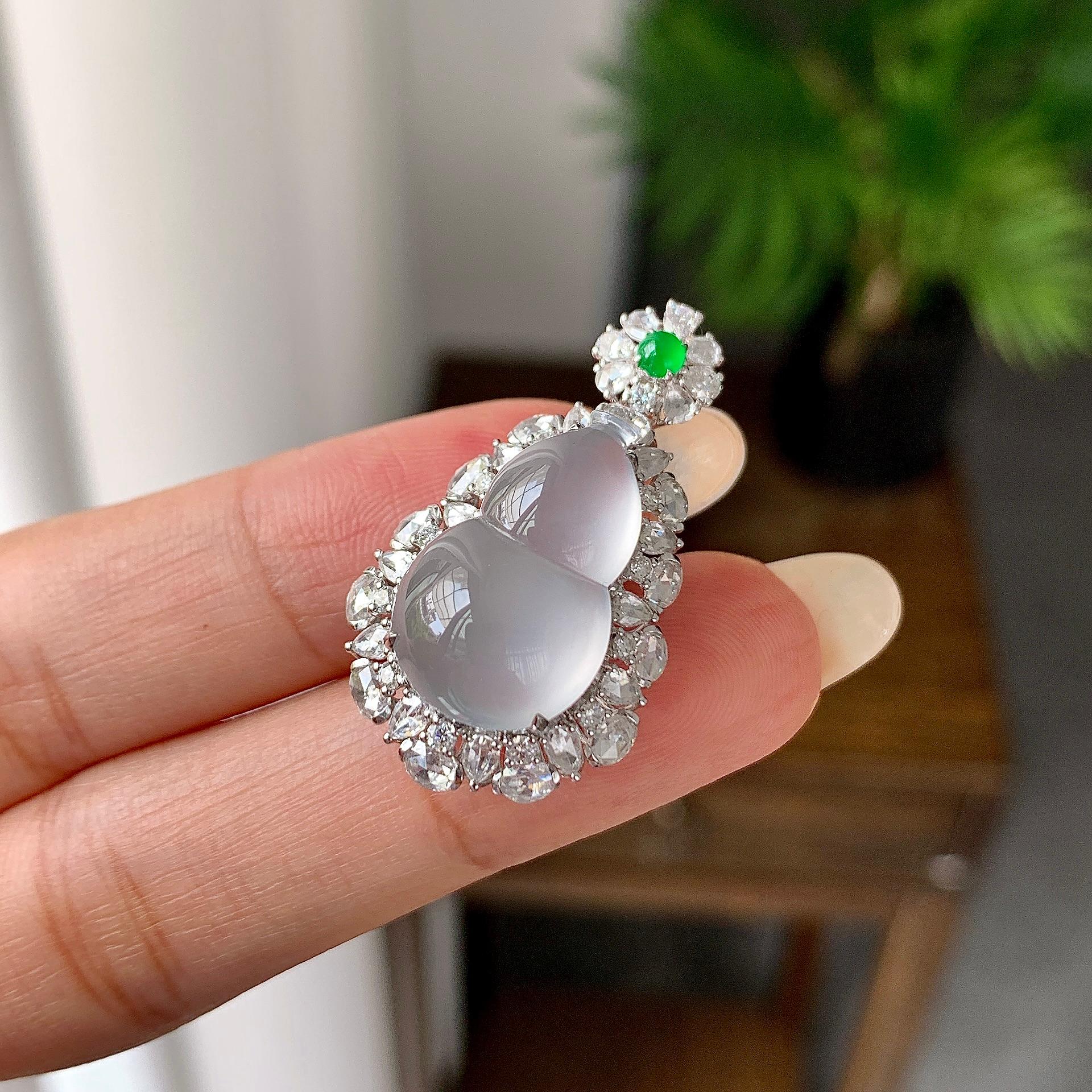 18k金钻镶高冰种无色葫芦戒指/吊坠（两用款）（yc255608）