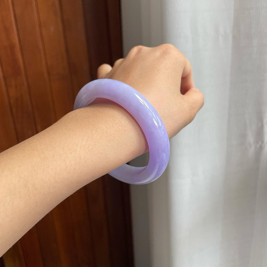 糯冰种紫罗兰翡翠平安镯（57mm）（yc204374）