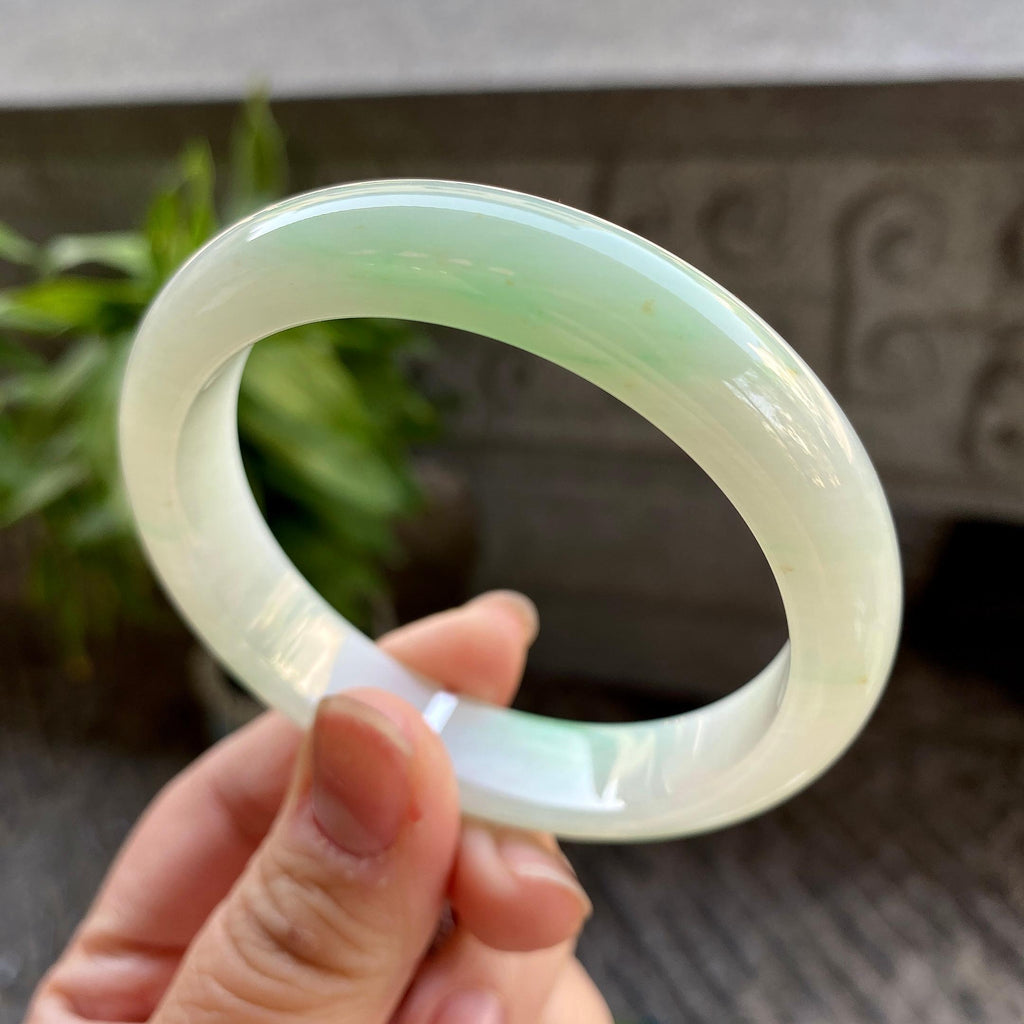 细糯种白底青平安镯（56.5mm）（yc311005）