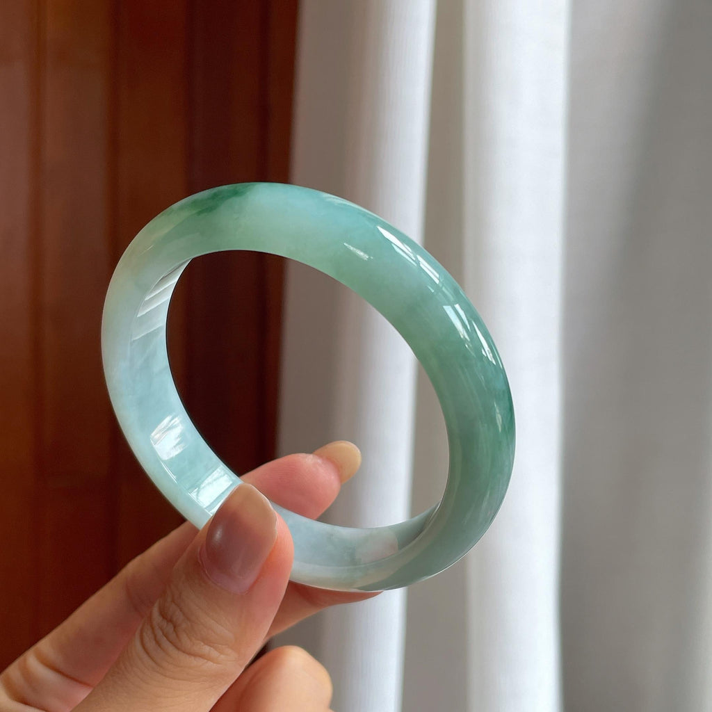 糯冰飘花翡翠平安镯(57.6mm)（yc424552）