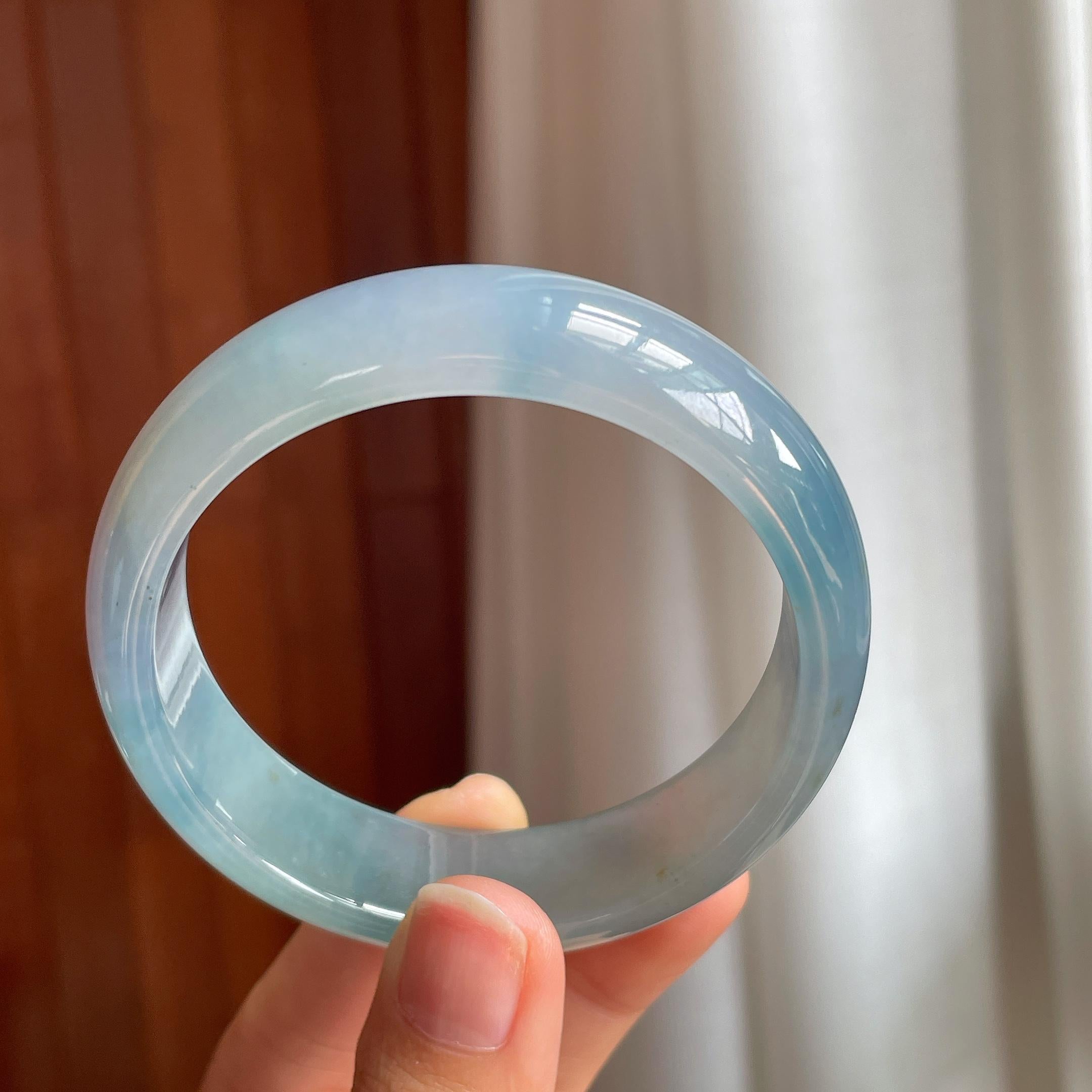 冰种蓝晴底翡翠平安镯（57.4mm)（yc342539）