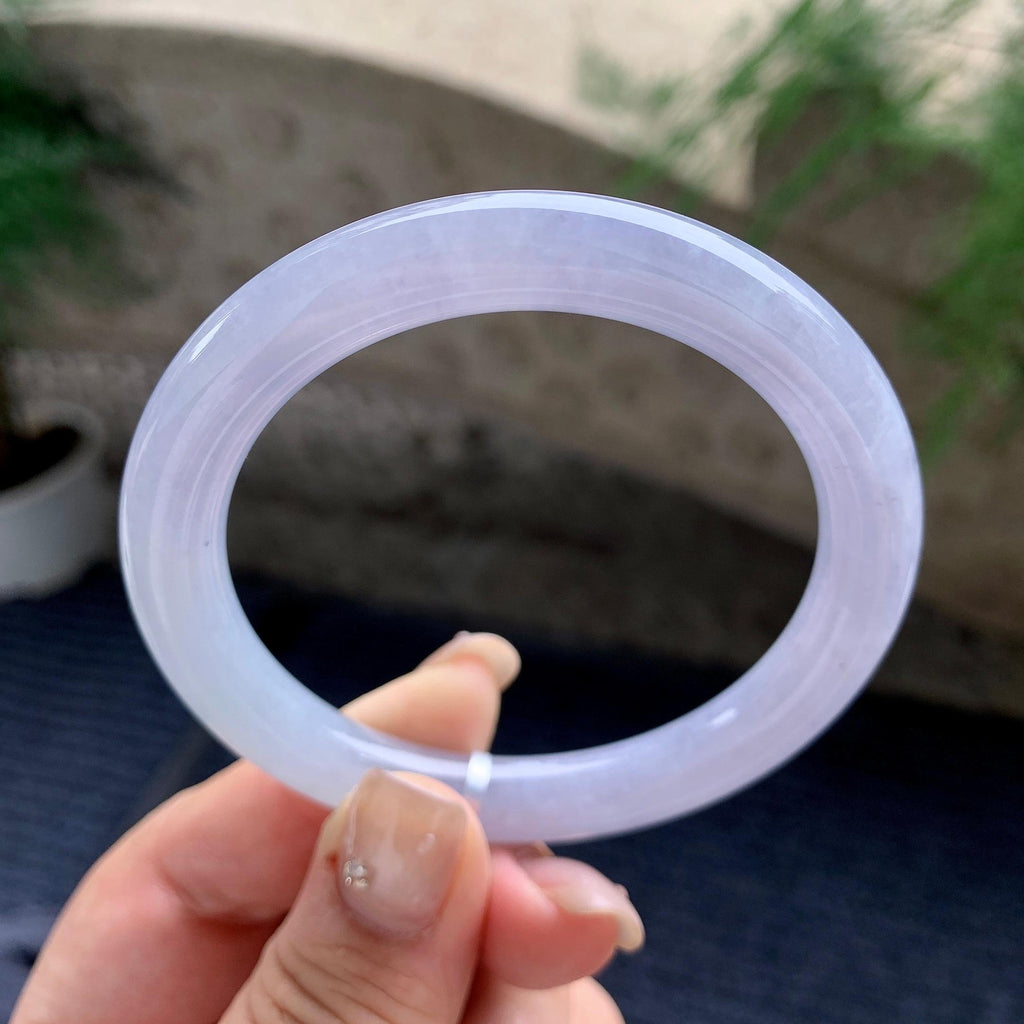 细糯种淡紫罗兰圆条手镯 55.5圈口 天然缅甸A货翡翠（yc460740）