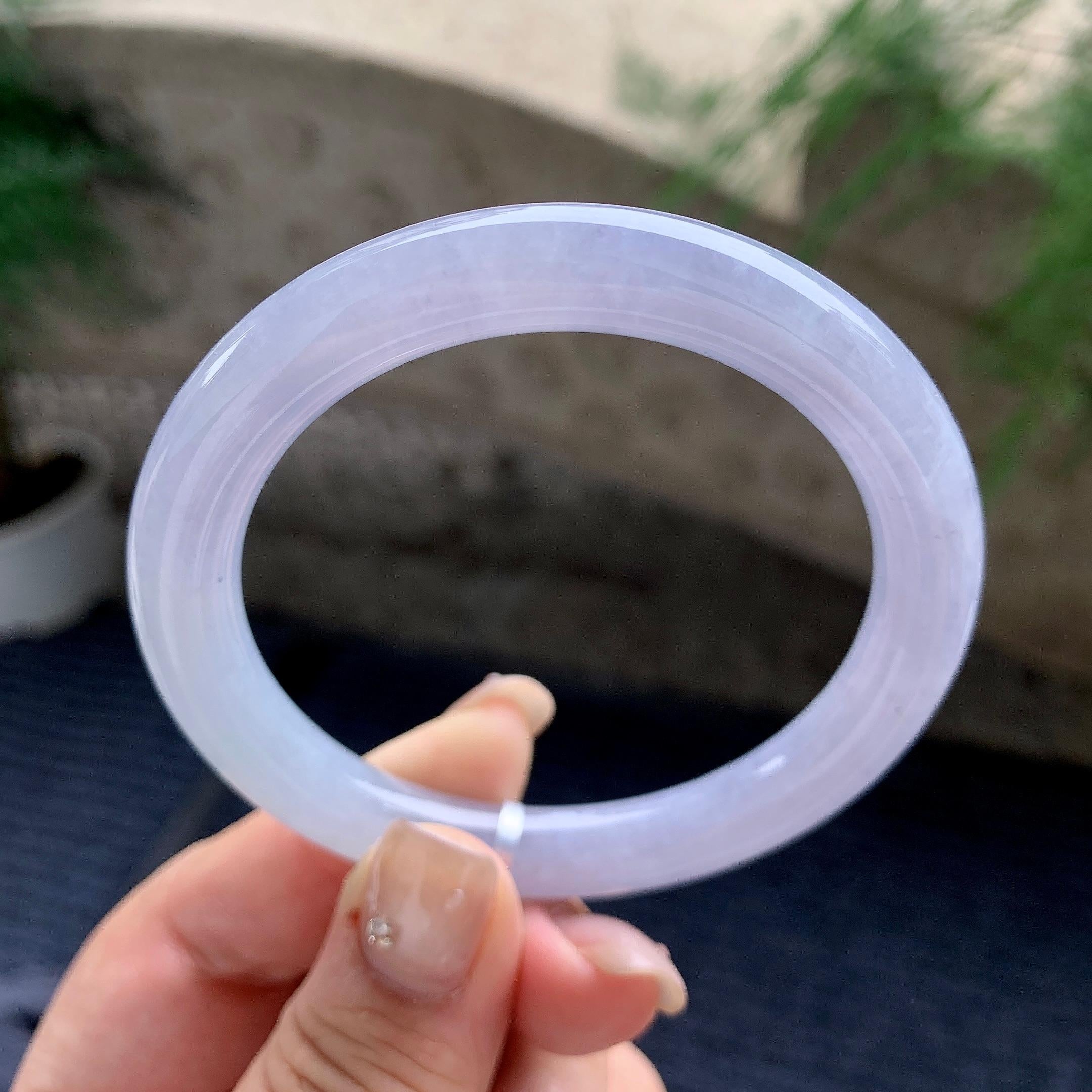细糯种淡紫罗兰圆条手镯 55.5圈口 天然缅甸A货翡翠（yc460740）
