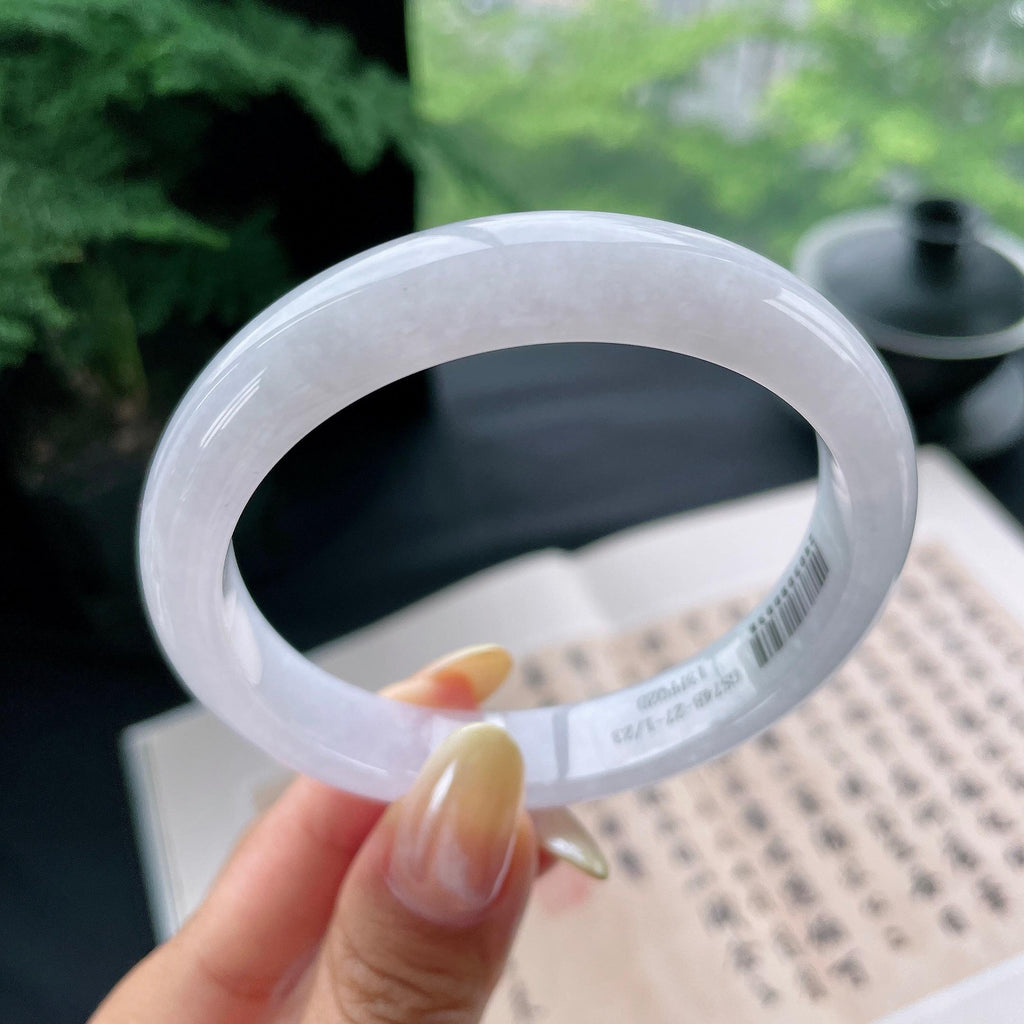 大圈口 细糯种淡紫底正圈平安镯58.7圈 天然缅甸A货翡翠（yc473073）