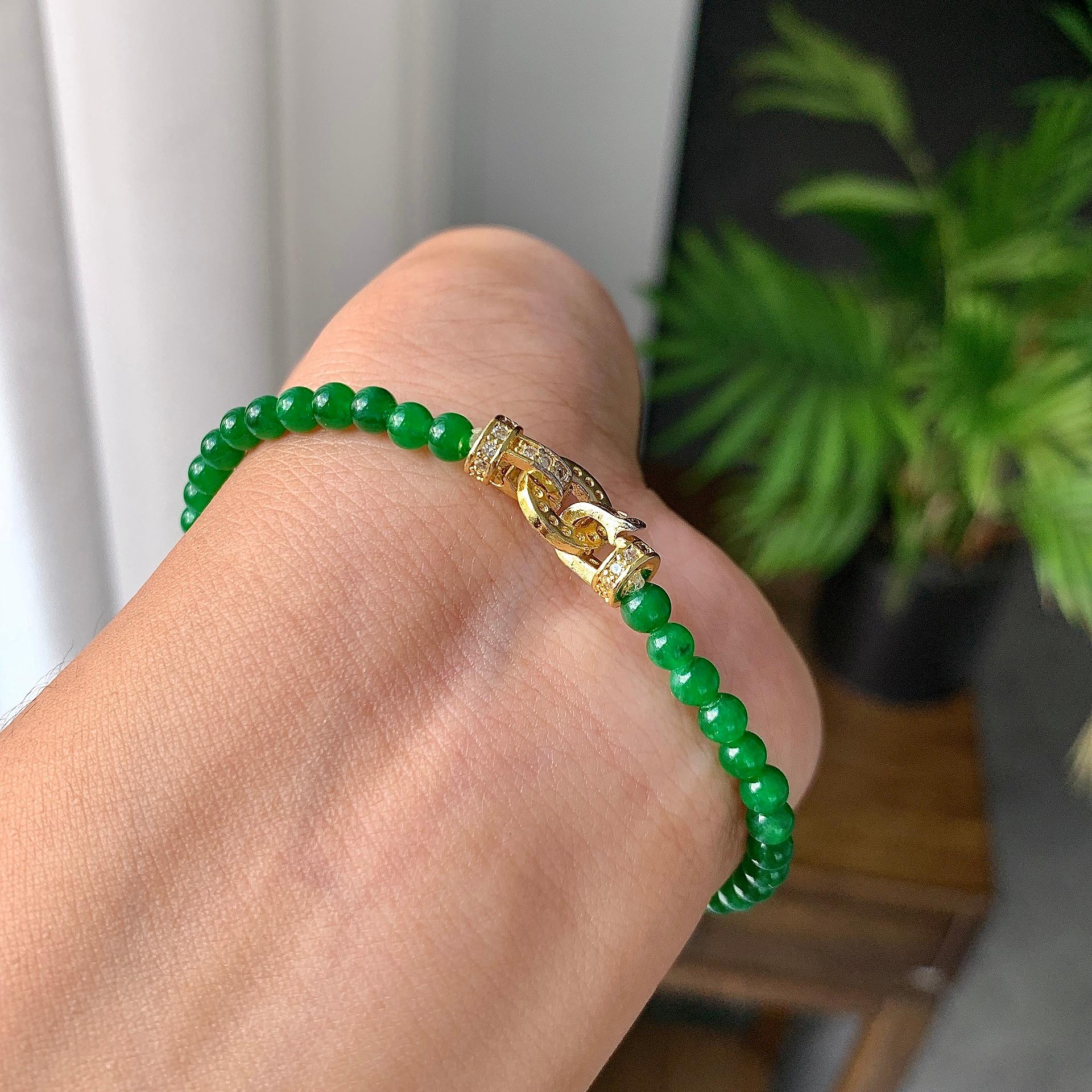 糯冰种满绿小米珠手链（yc202328）