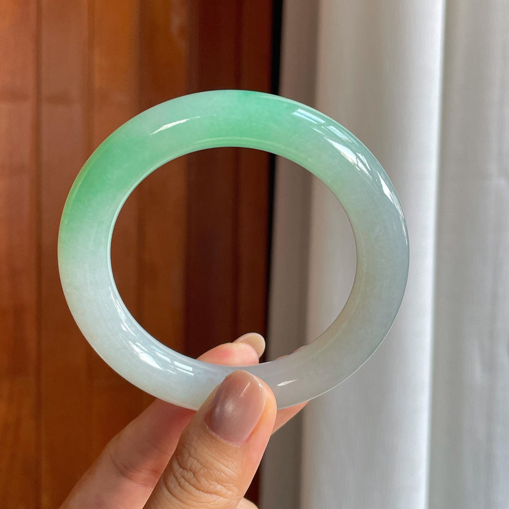 糯冰带色翡翠圆条手镯（58mm）（yc402769）
