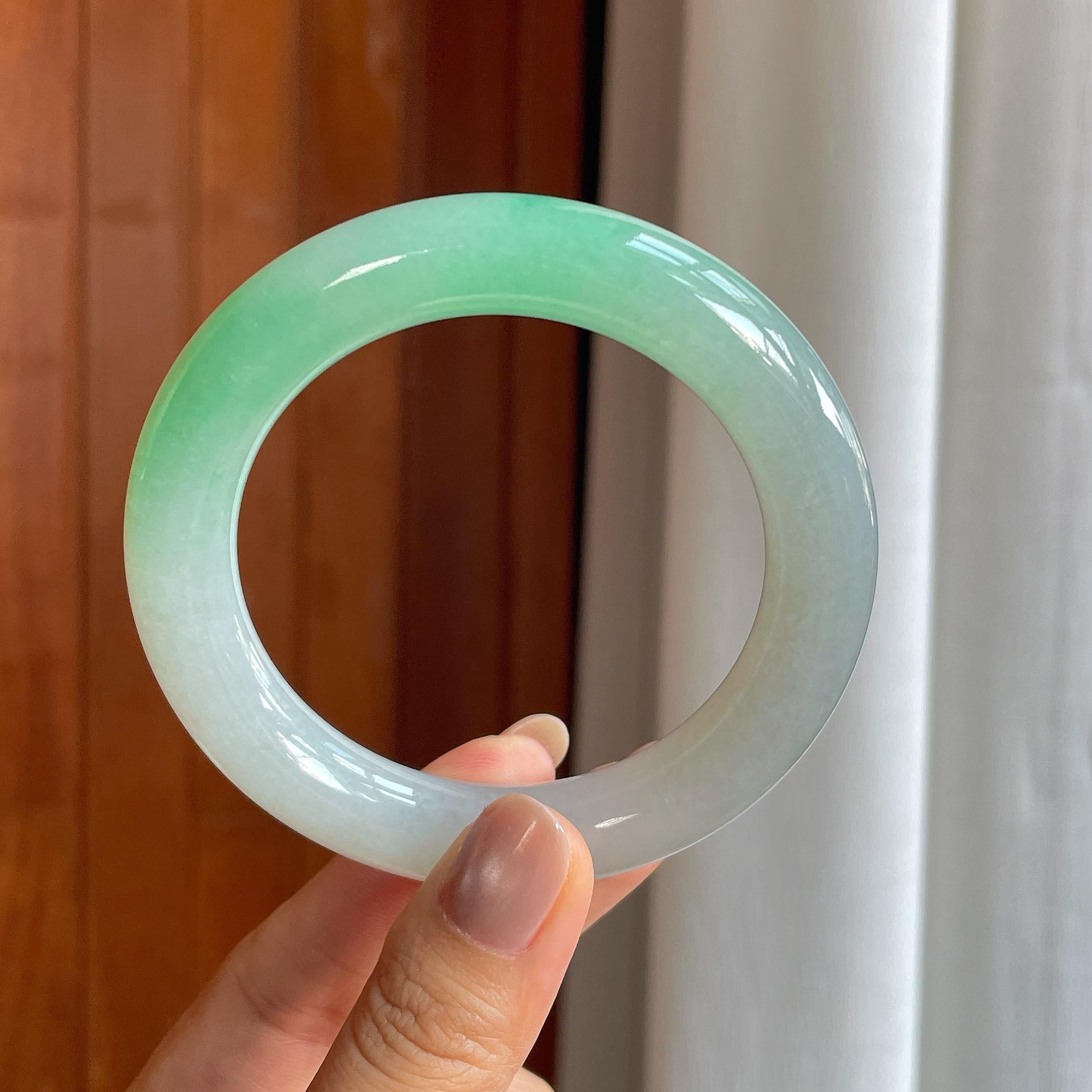 糯冰带色翡翠圆条手镯（58mm）（yc402769）