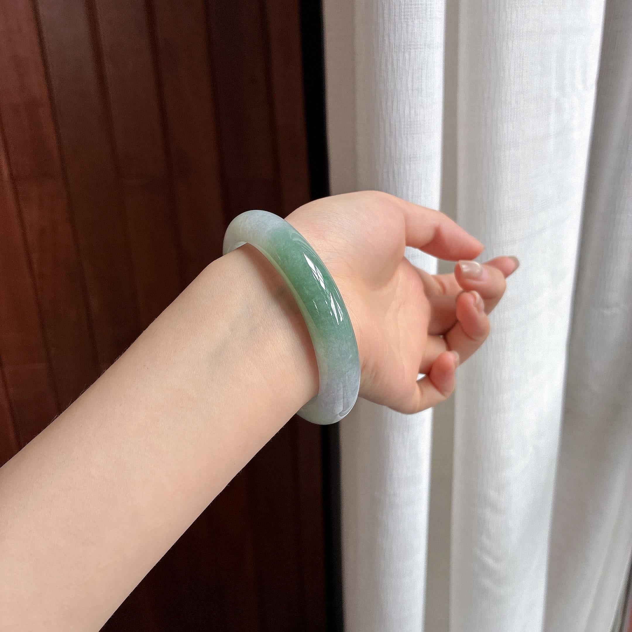 细糯种湖水绿正圈平安镯 58圈 天然缅甸A货翡翠（yc481639）