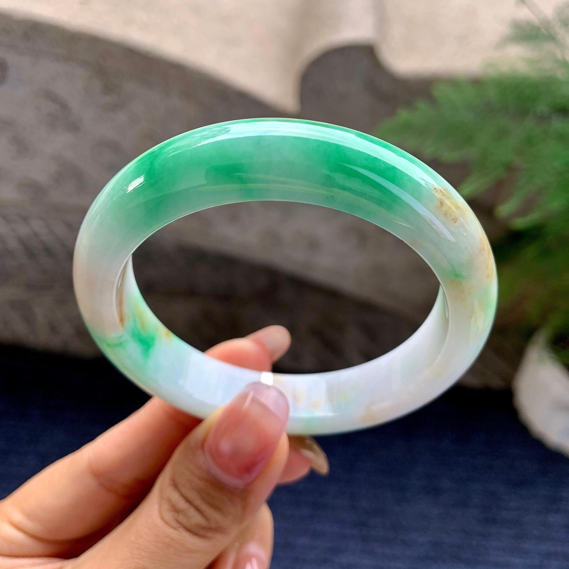 细糯种翠绿飘黄翡平安镯（54.1mm）（yc295587）