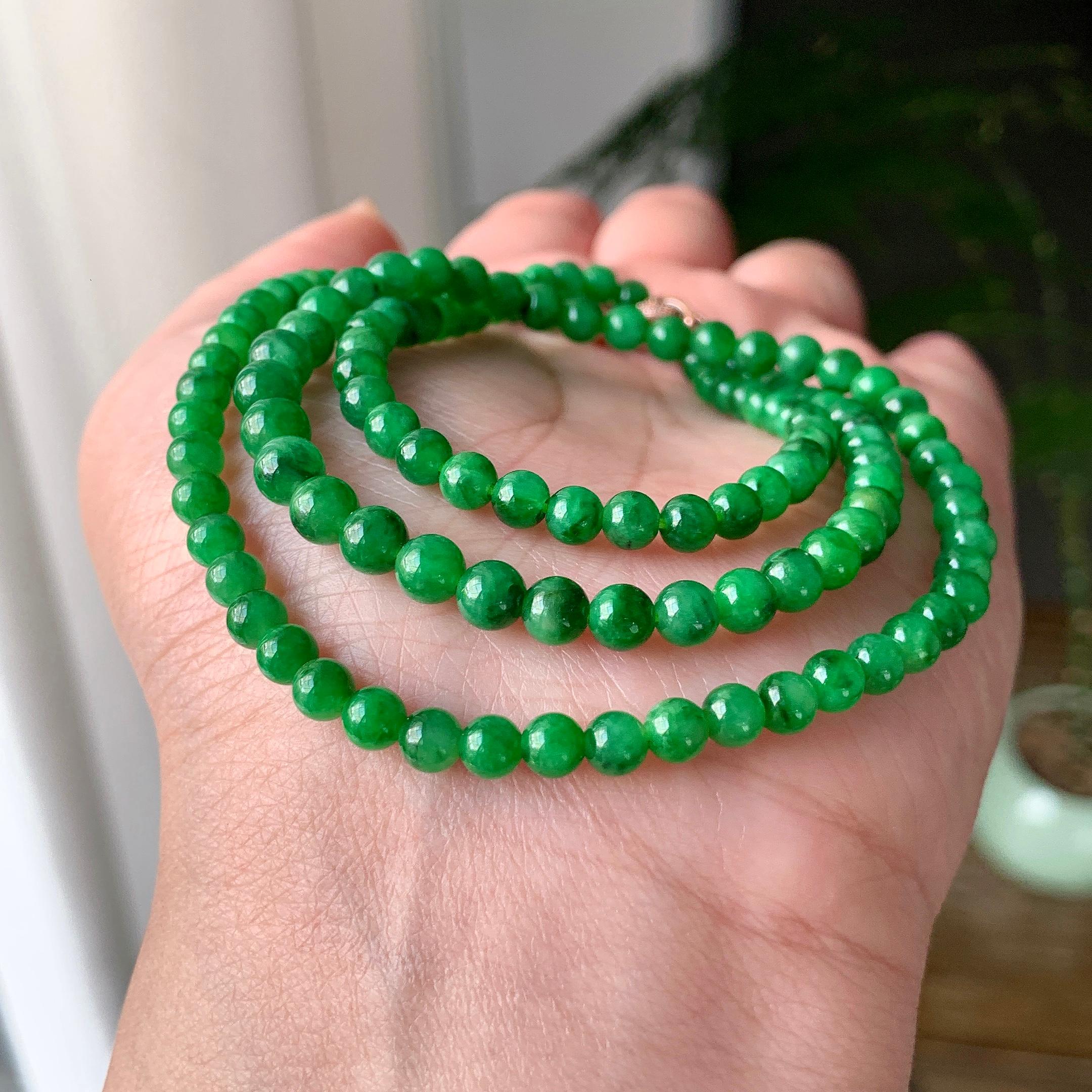 糯种满绿小米珠链（129颗） 天然缅甸A货翡翠（yc355314）