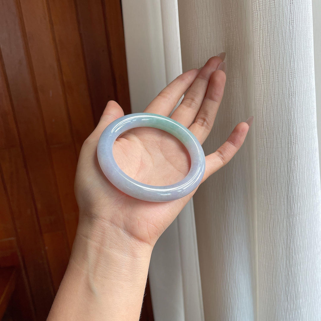 糯冰带底色翡翠圆条手镯（58.3mm）（yc295064）