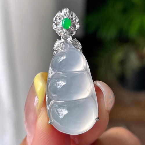 18k金钻镶冰种无色福豆吊坠      天然缅甸A货翡翠（yc391319）