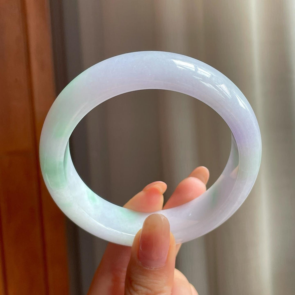糯冰宽版春彩翡翠平安镯（60.8mm)（yc358366）