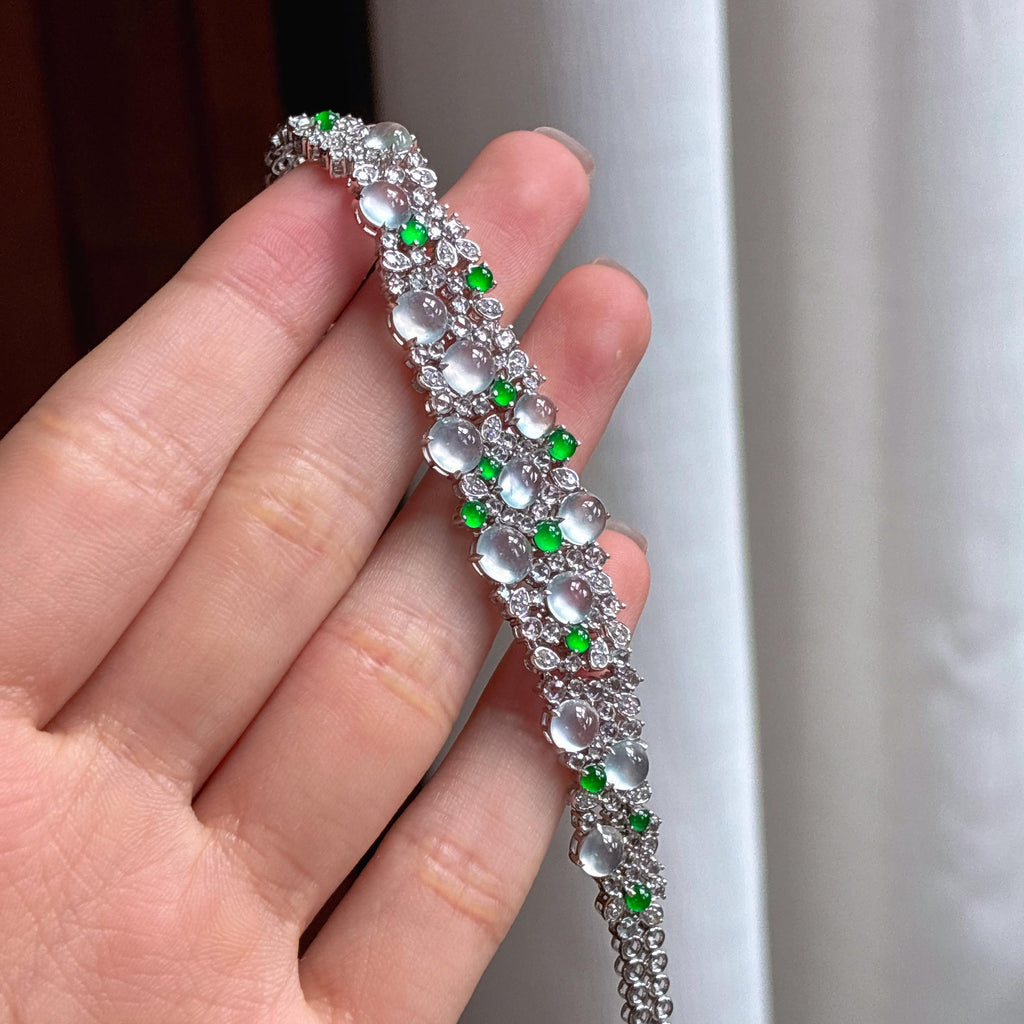 Vòng tay đá quý nhiều màu pha lê băng chủy khảm vàng 18k Ngọc phỉ thúy tự nhiên loại A Myanmar (yc450401)