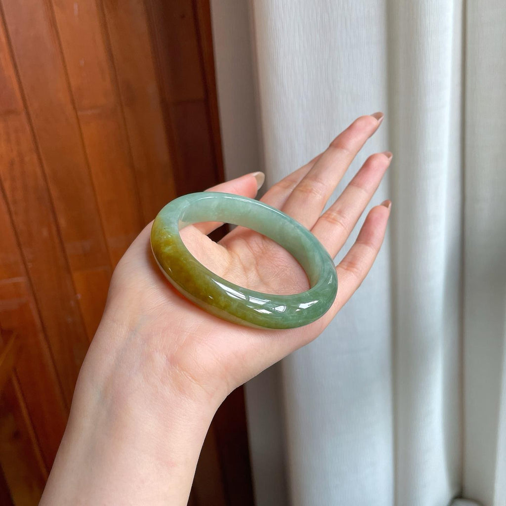 冰种黄加绿翡翠平安镯（56.8mm)（yc360248）