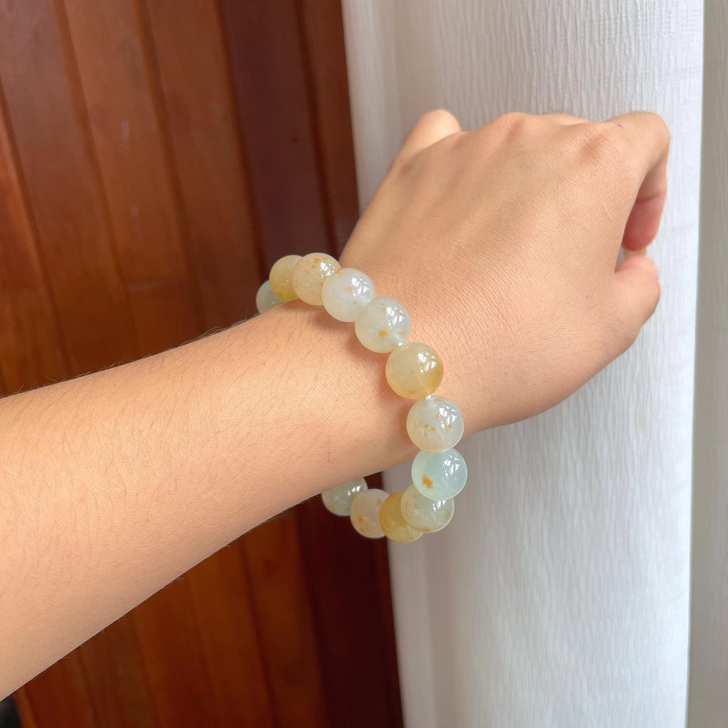 冰种黄翡翡翠珠串手串（yc247163）