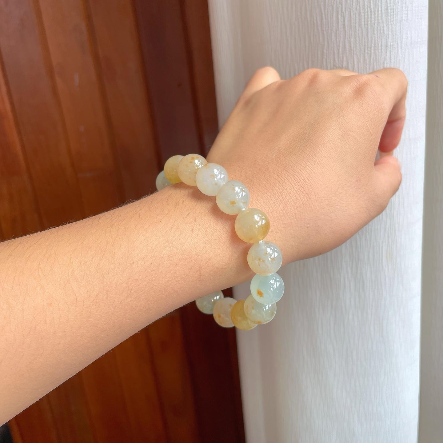 冰种黄翡翡翠珠串手串（yc247163）