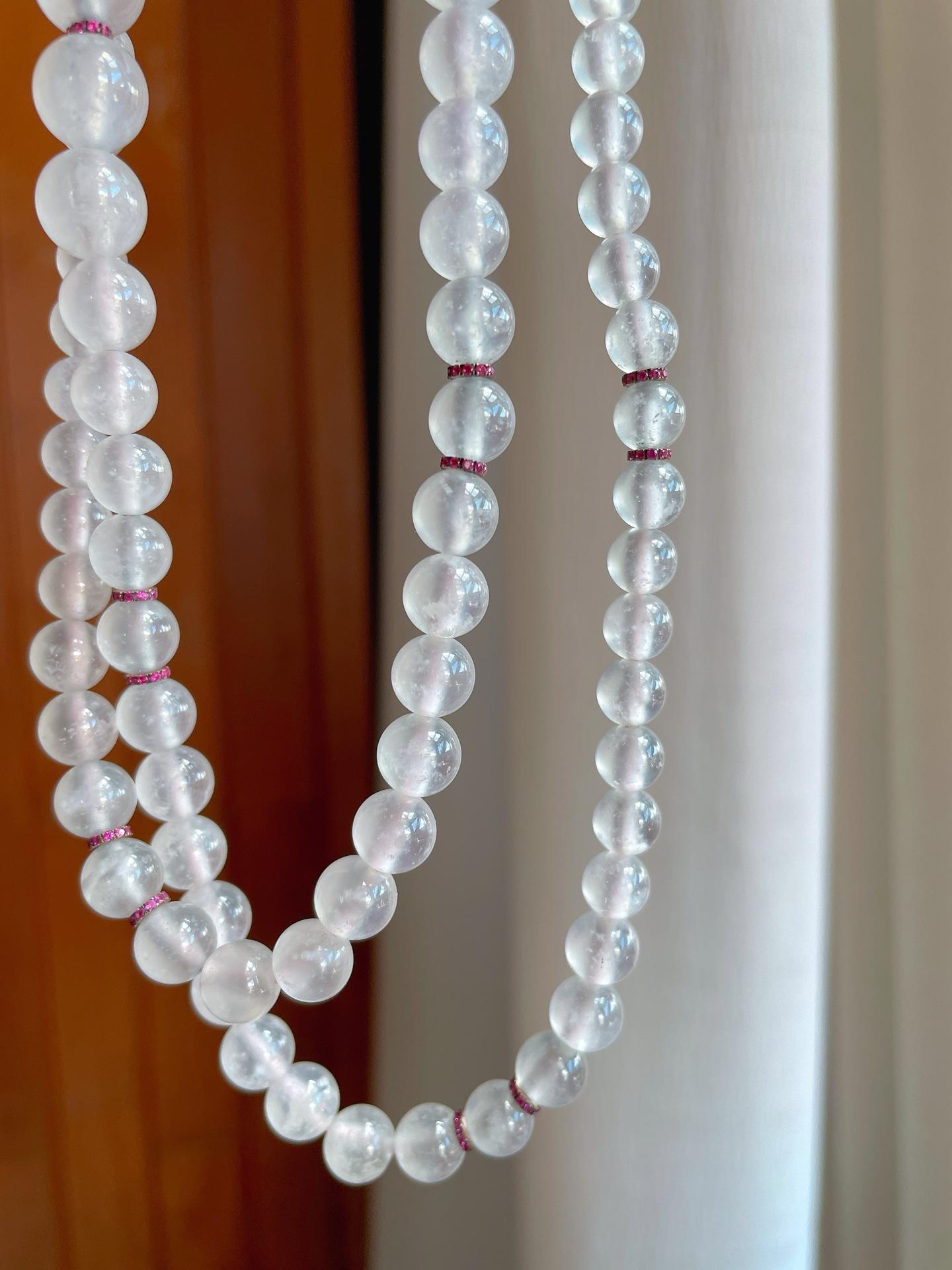 18k金镶冰玻种无色翡翠珠串项链（yc241846）