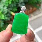 18K金钻镶糯冰种满绿无事牌吊坠（yc261126）