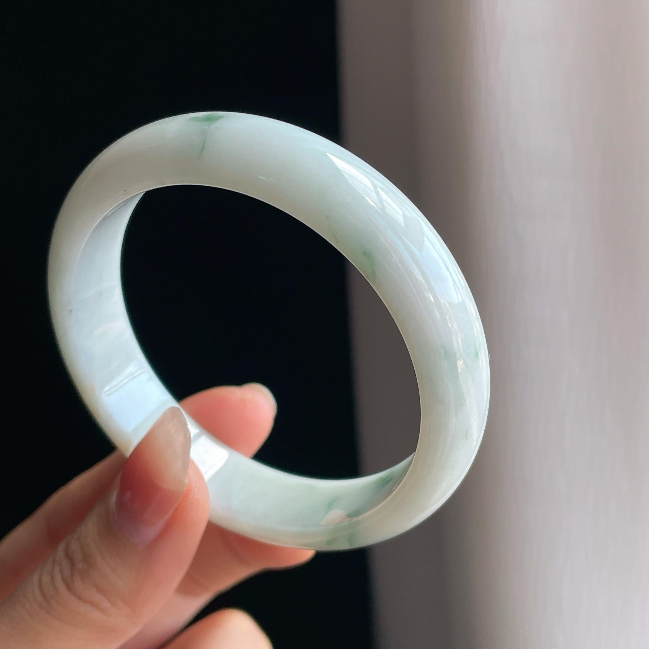 糯冰飘花翡翠平安镯（57mm)（yc334673）