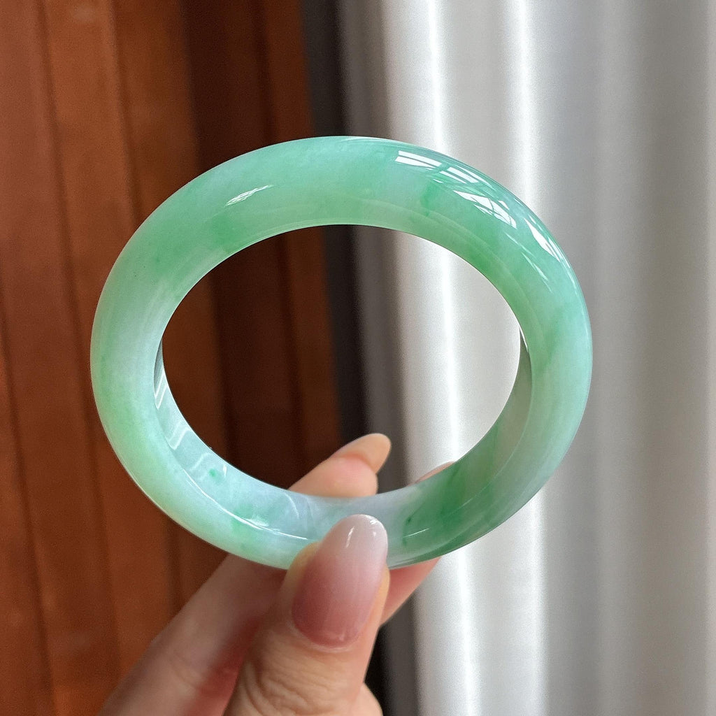 小圈口 糯冰飘绿花正圈平安镯 53圈（yc734236）