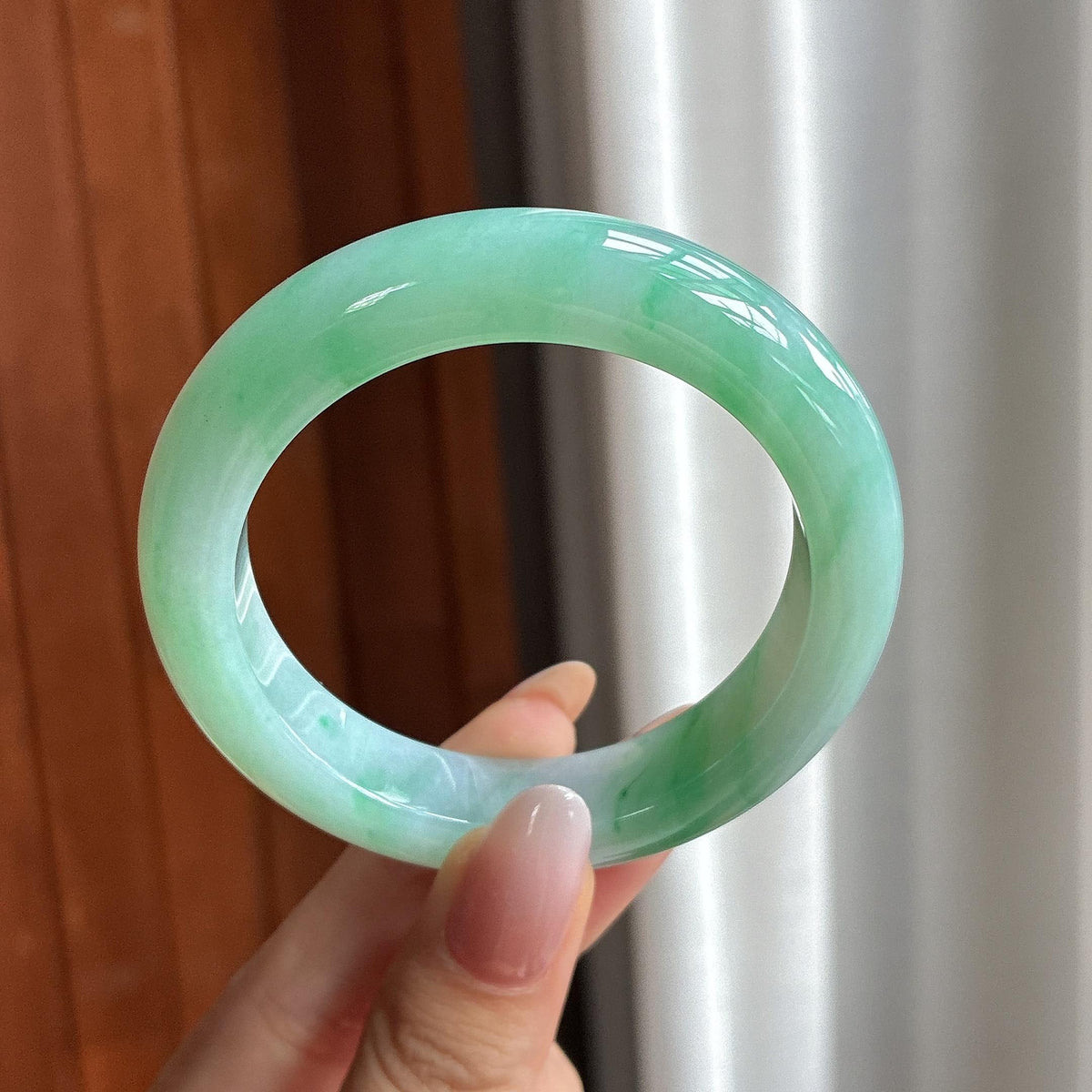 小圈口 糯冰飘绿花正圈平安镯 53圈（yc734236）