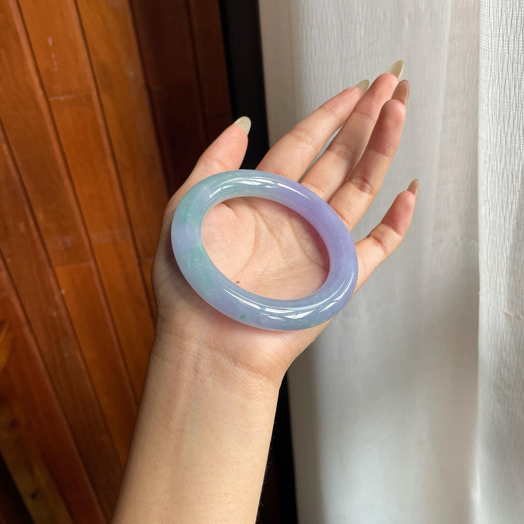 糯冰种春彩紫罗兰翡翠圆条手镯（54mm）（yc221885）