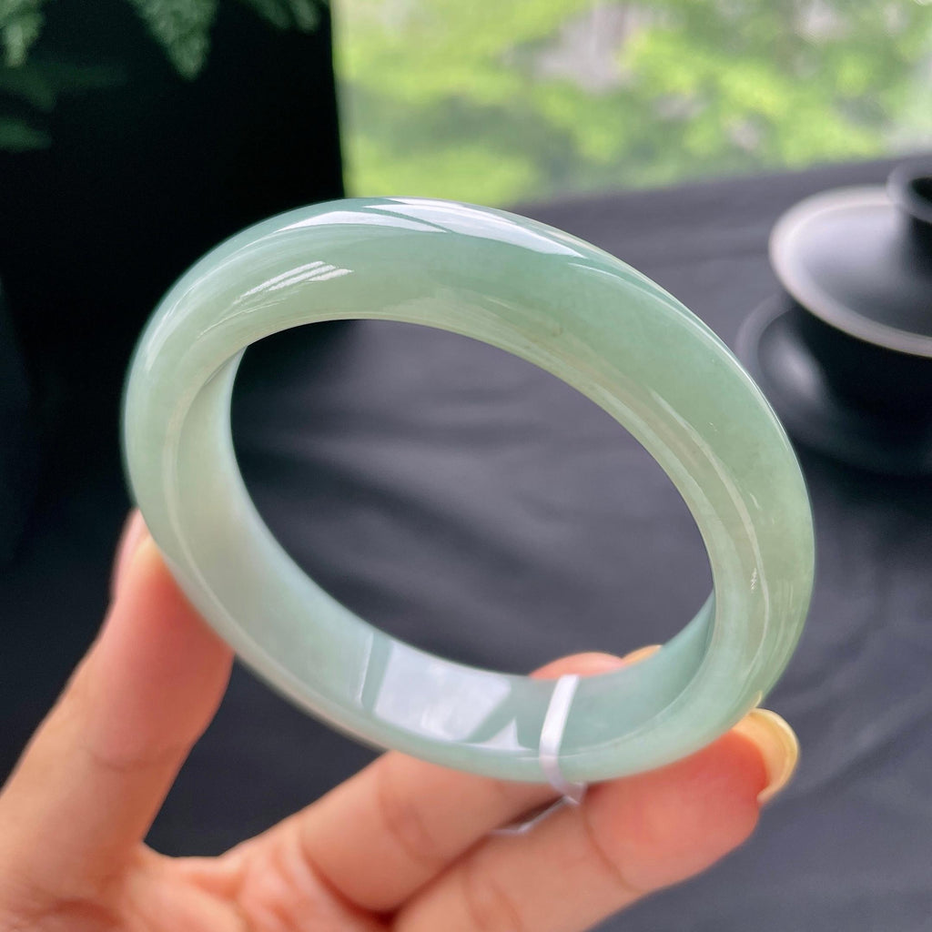 细糯种油青色正圈平安镯56圈 天然缅甸A货翡翠（yc473137）