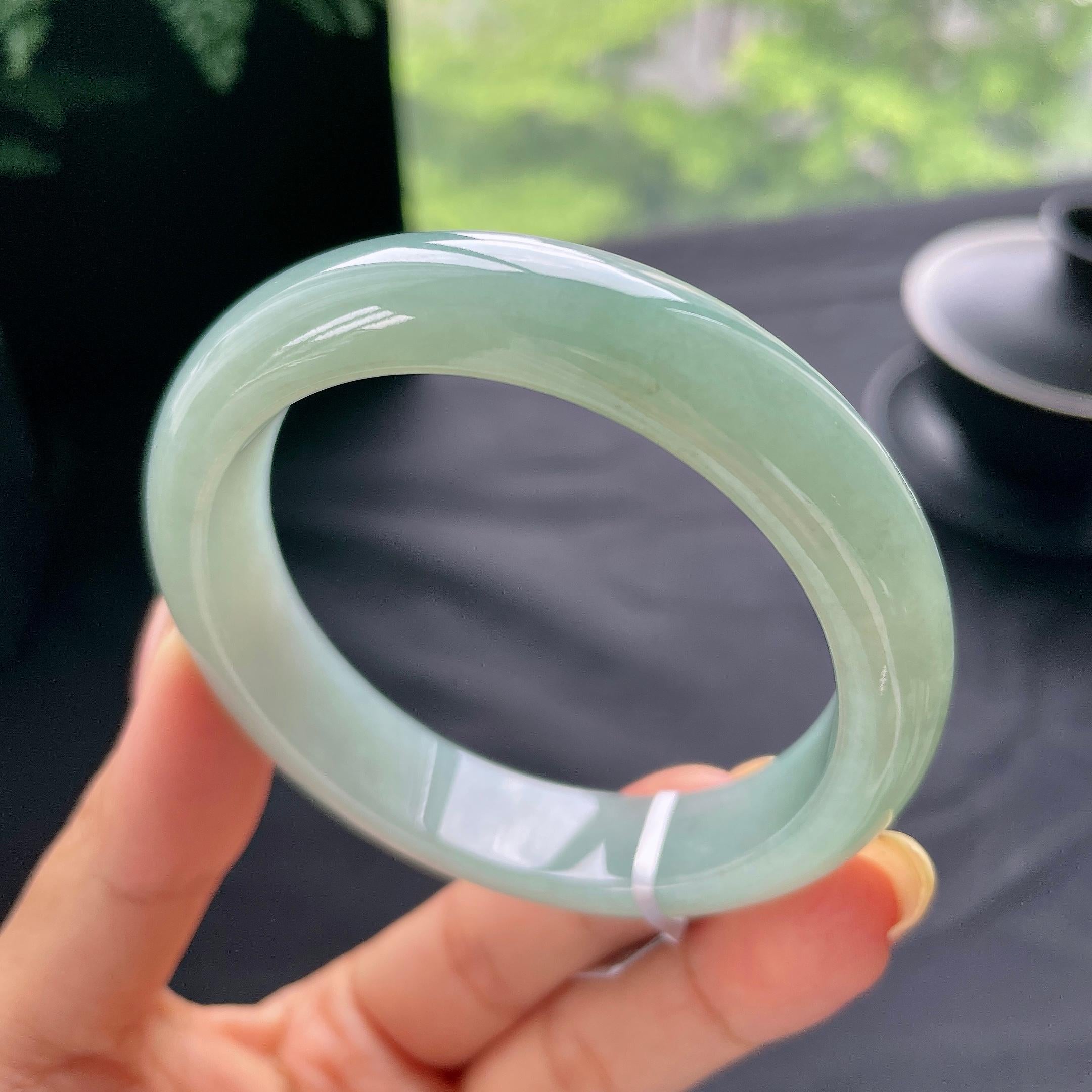 细糯种油青色正圈平安镯56圈 天然缅甸A货翡翠（yc473137）