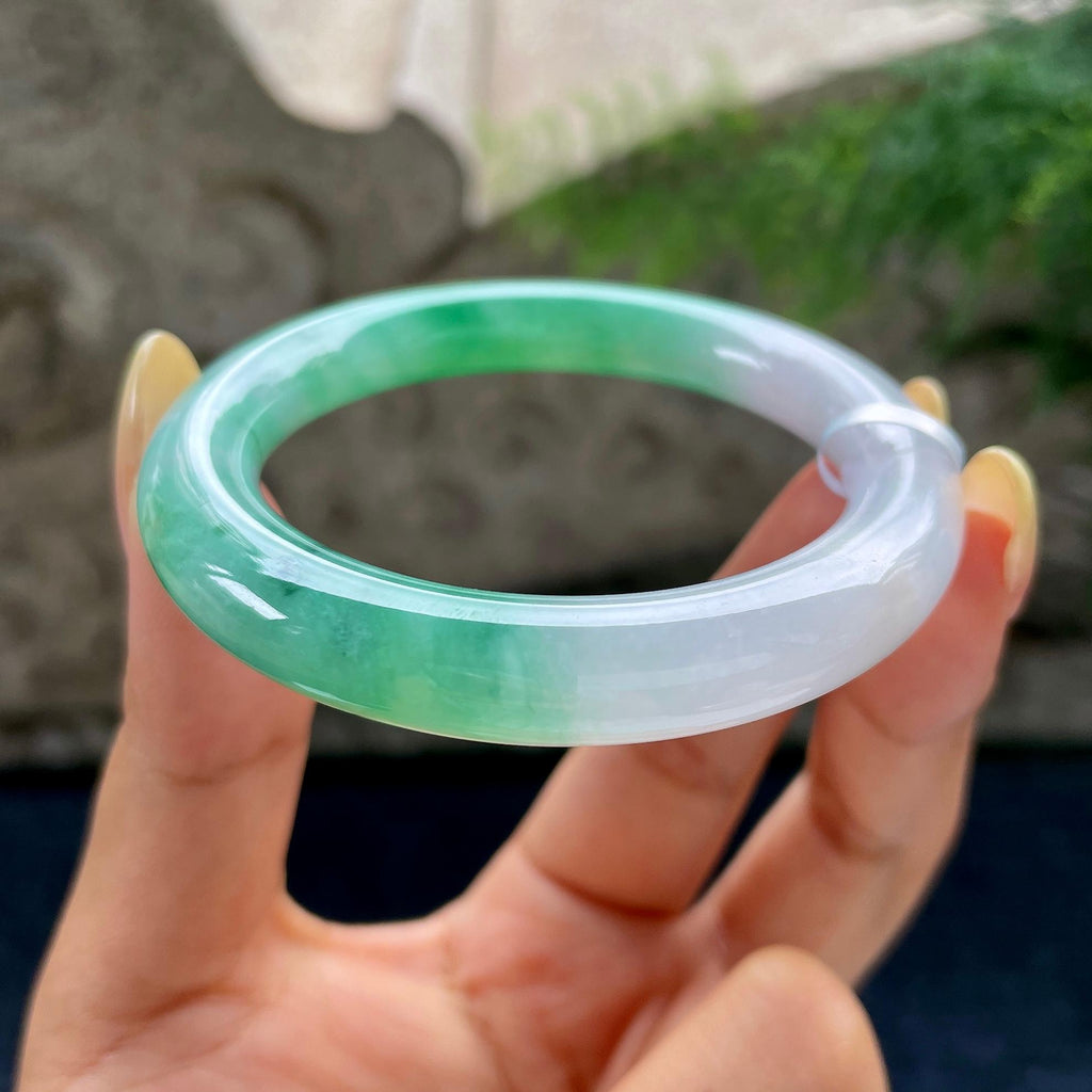 小圈口 糯冰种翠绿圆条手镯53.3圈 天然缅甸A货翡翠（yc489326）